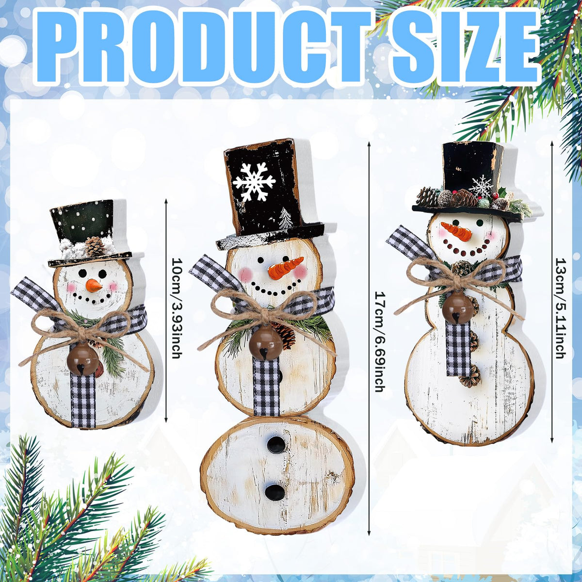Barydat 3 Pack 3 Pcs Christmas Table Decorations Wooden Snowman Centerpieces Table Sign Tiered Tray Desktop Xmas Decoration for Indoor Home Kitchen Gifts Party (Pine Cone Snowman)