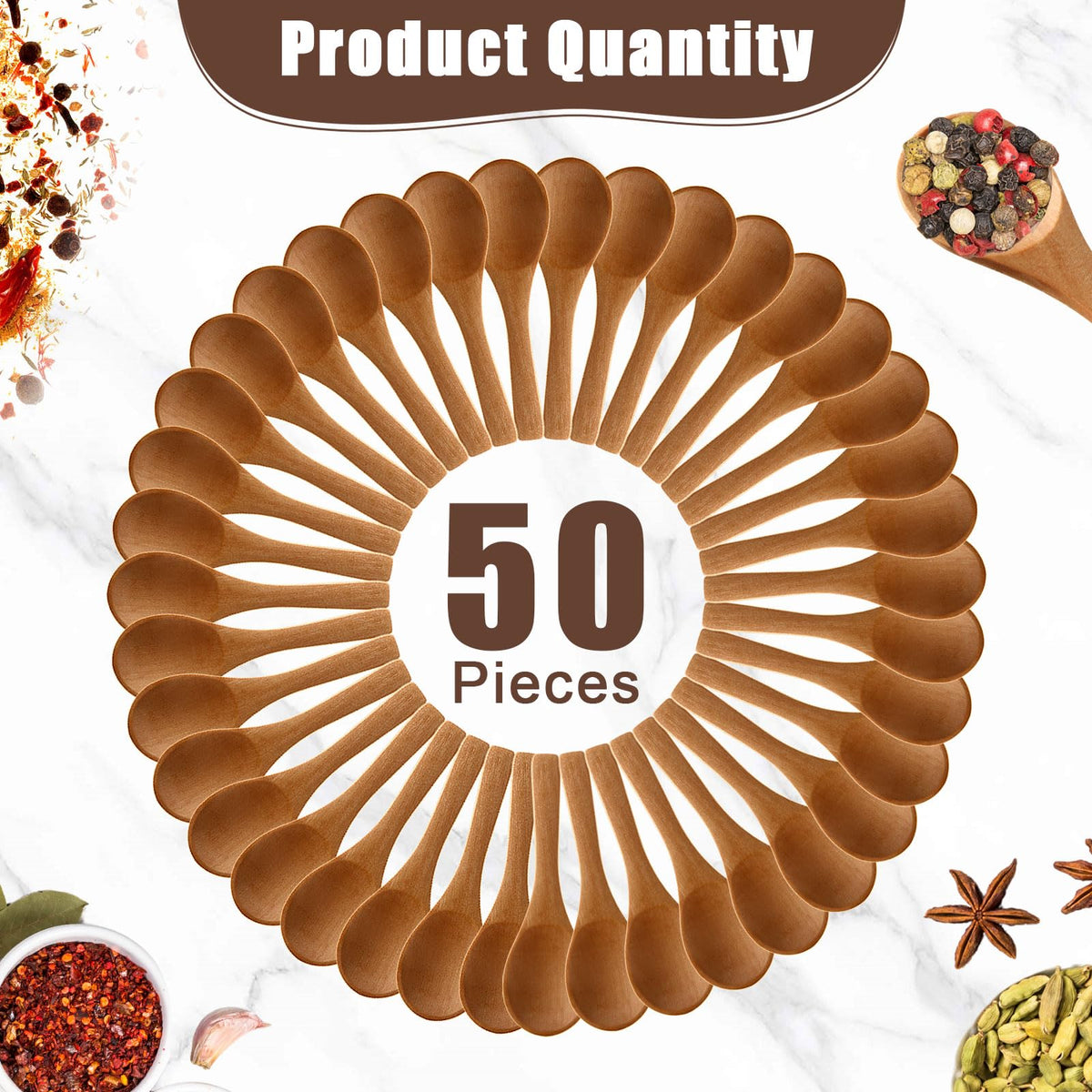 Boao 50 Pcs Small Wooden Spoons, 3.5'' L, Mini Wood Natural Tiny Spoons Wooden Little Teaspoons for Jars Sugar Creamer Honey Spices Salt Kitchen Supplies (Light Brown)