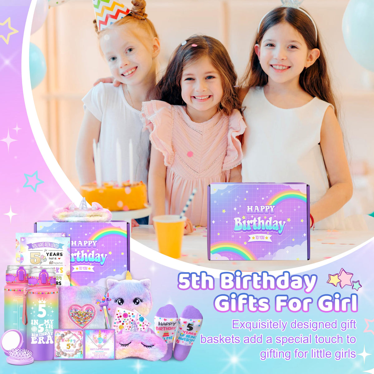 5 Year Old Girl Birthday Gift Ideas, Unicorn Gifts for Girls Age 5, Happy Birthday Gifts for Girls, Fun Decorations Girl Kids Toys Gift Basket for Daughter, Sister, Niece, Granddaughter Christmas