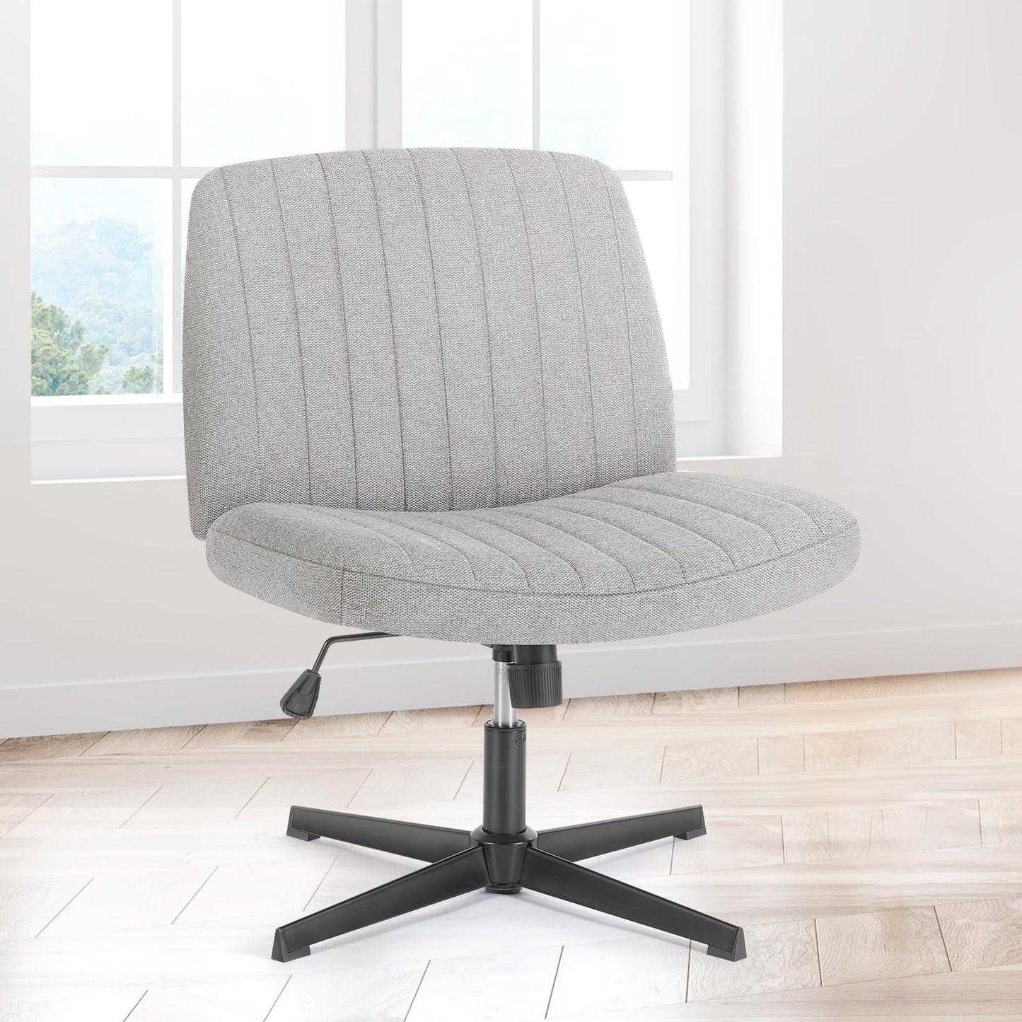 Sweetcrispy Criss Cross Chair Legged, Armless Office Swivel Desk Chairs No Wheels, Vanity Height Adjustable Wide Seat Comfy Cute Computer Task Seating for Home Bedroom, Grey