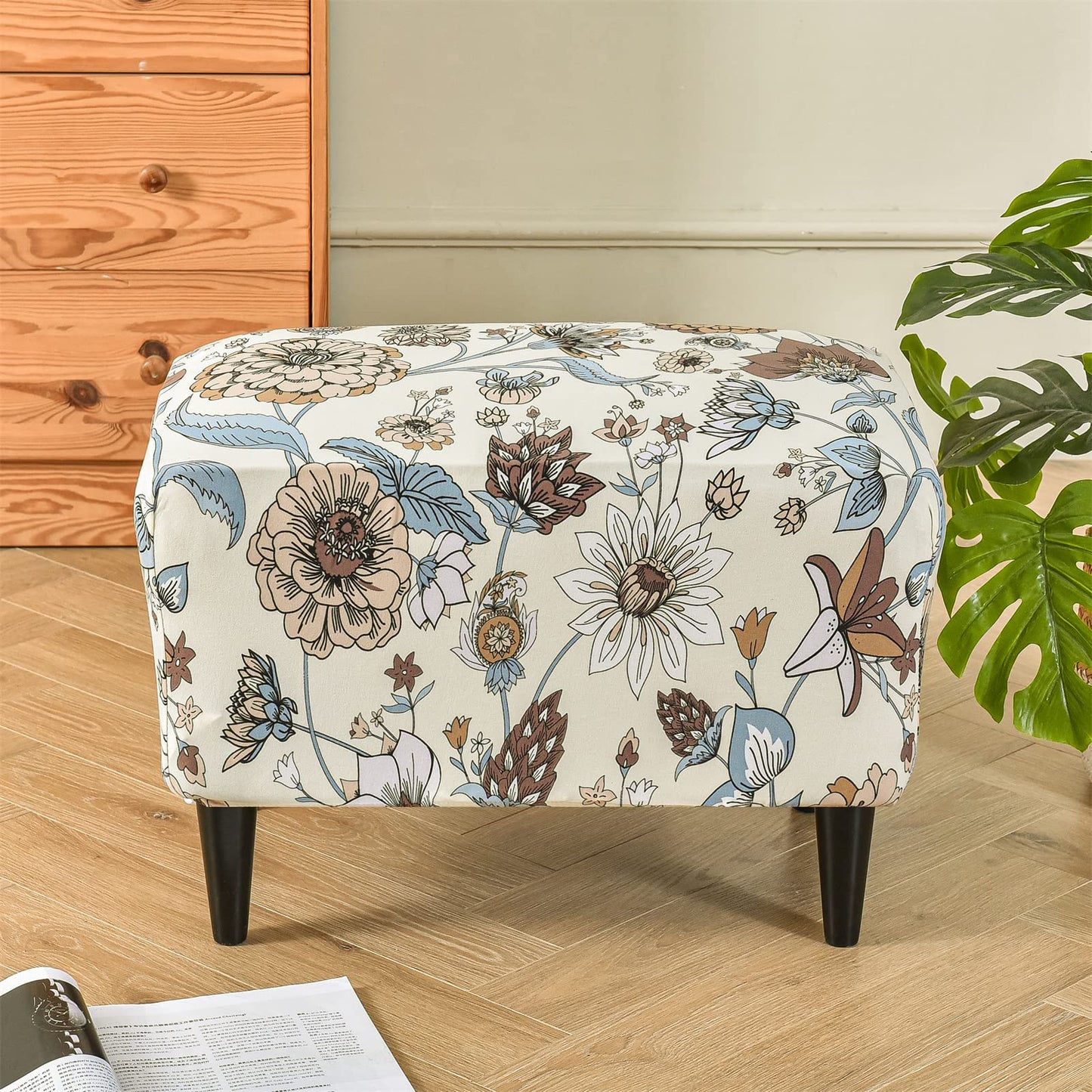 KRFOONN Ottoman Slipcovers Stretch Rectangle Footrest Stool Covers Printed Ottoman Cover for Foot Stool Furniture Protector with Non Slip Elastic Bottom(06, Large)