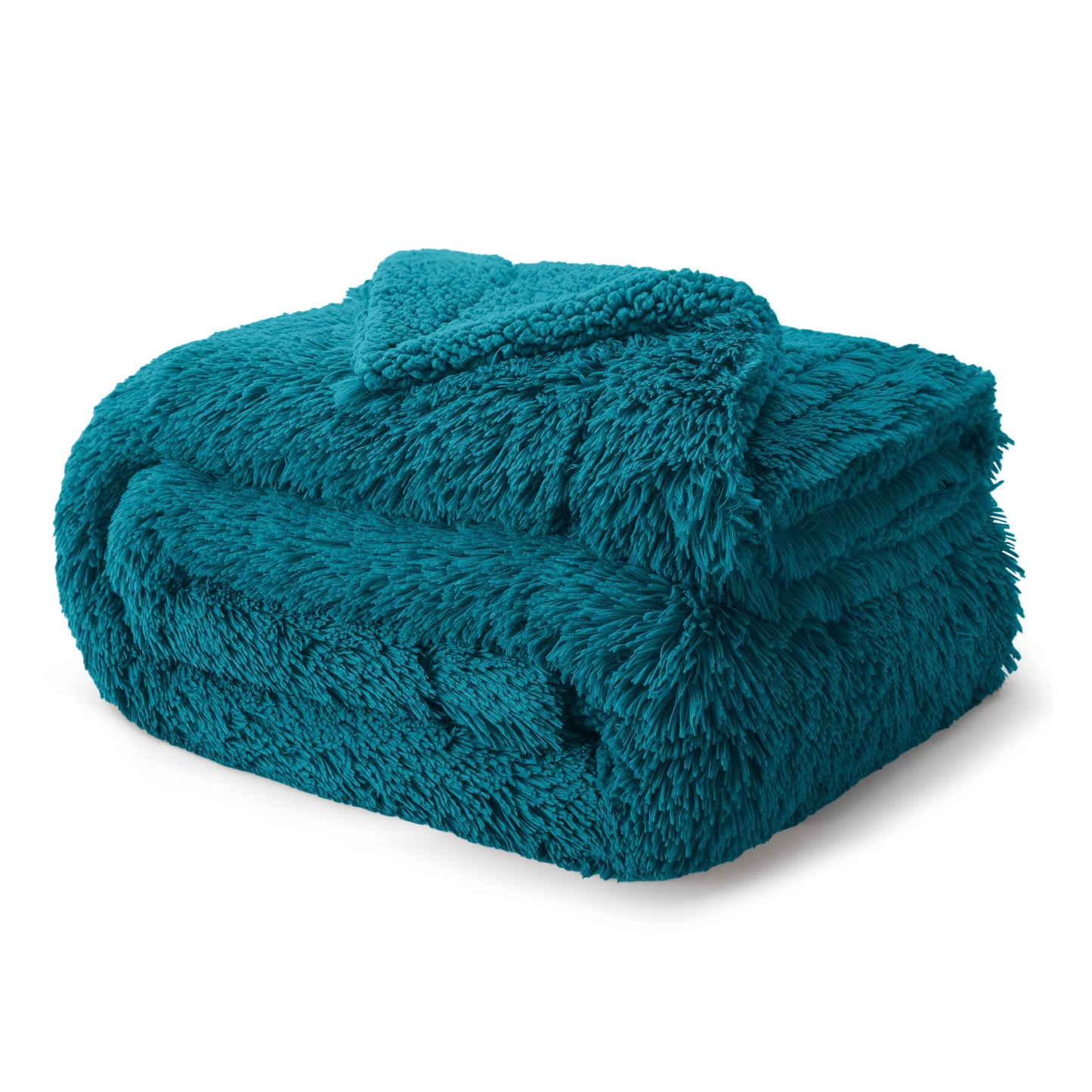 Bedsure GentleSoft Fluffy Turquoise Teal Blankets Queen Size for Bed, Thick Sherpa Faux Fur Fleece Fuzzy Plush Winter Warm Soft Full Queen Blankets, Bedroom Teal Decor Cozy Gifts for Women Men, 90x90