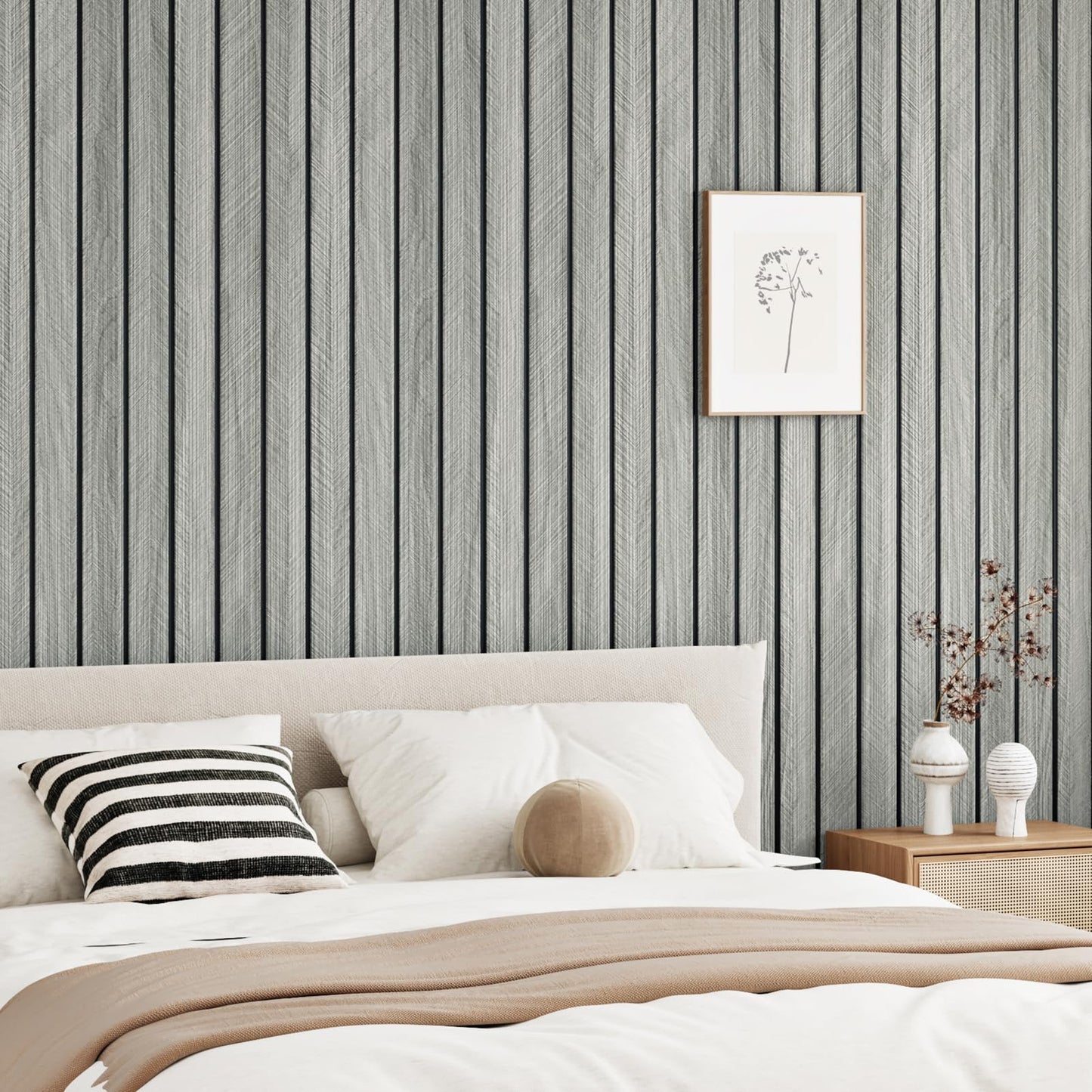 EPPKILY 3D Grey Wood Slat Wall Panel Wallpaper Peel and Stick Self Adhesive Waterproof Wood Acoustic Wall Panels for Bedroom Living Room Office Grey Textured Wooden Slats for Walls 11.8"×118"