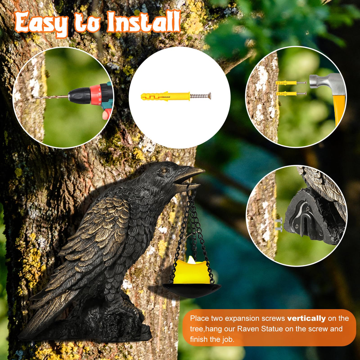 Gothic Crow Wall Art Decor Outdoor Wall Sconce Raven lamp Table Candle Holder Halloween Wall Decor for Patio Garden Bedroom Resin Tealight Statue Wearing Gold
