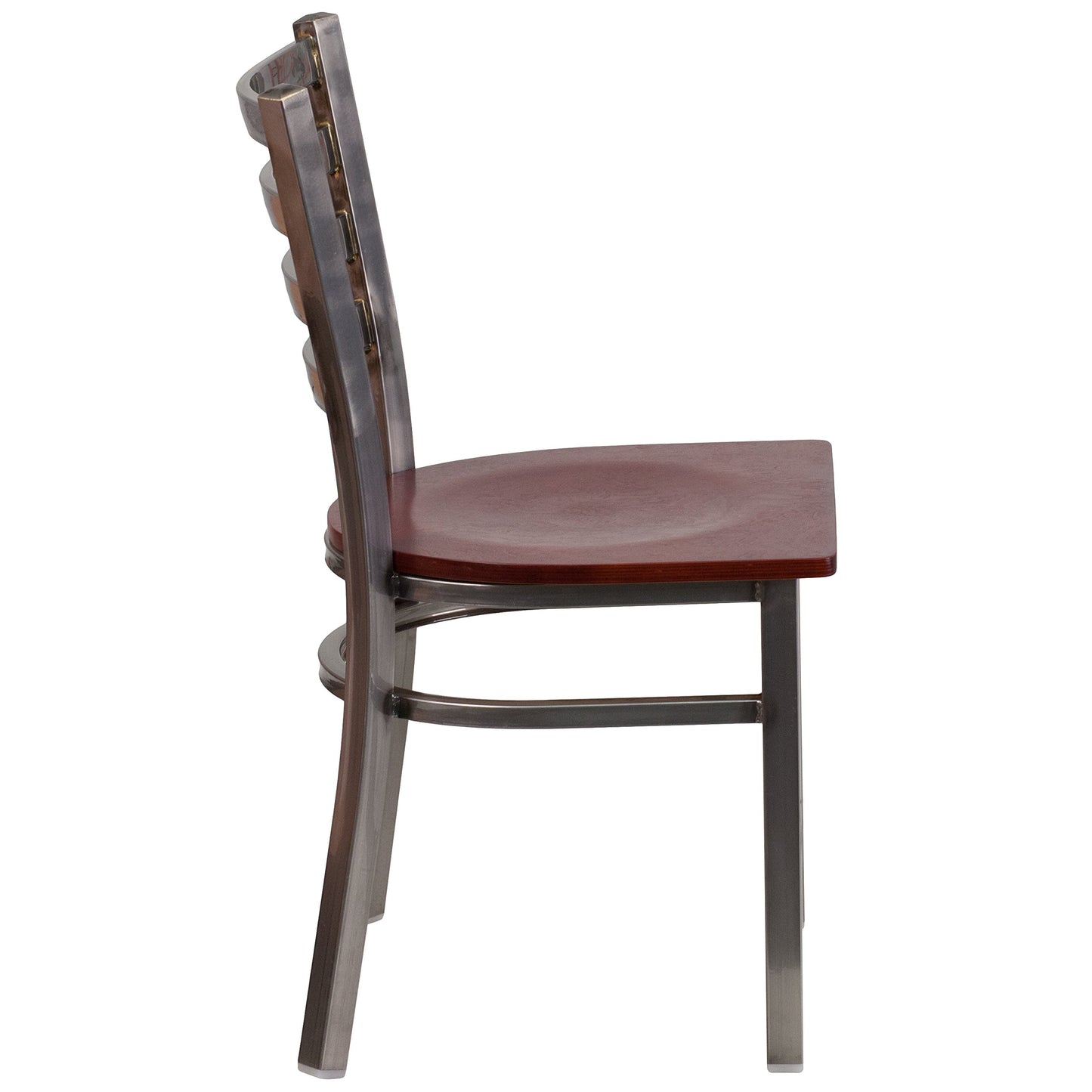Flash Furniture HERCULES Series Clear Coated Ladder Back Metal Restaurant Chair - Mahogany Wood Seat
