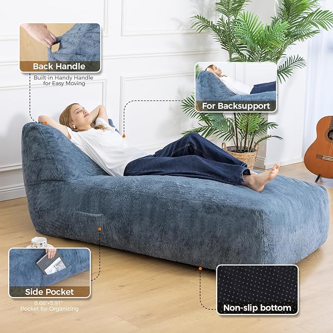 Giant Bean Bag Chair for Adults, Big Faux Fur Plush Bean Bag Lounger, Large