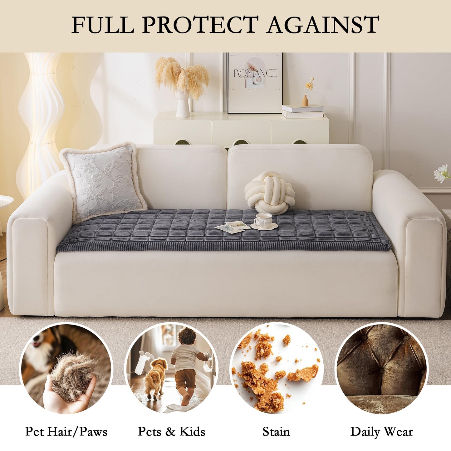 MYSKY HOME Couch Cover for Dogs Washable, Dog Sofa Couch Covers,Washable Non-Slip Couch Sofa Cover Protector Dog Mat for 2 Cushions and Sofas(Dark Grey,27.6" x 59")