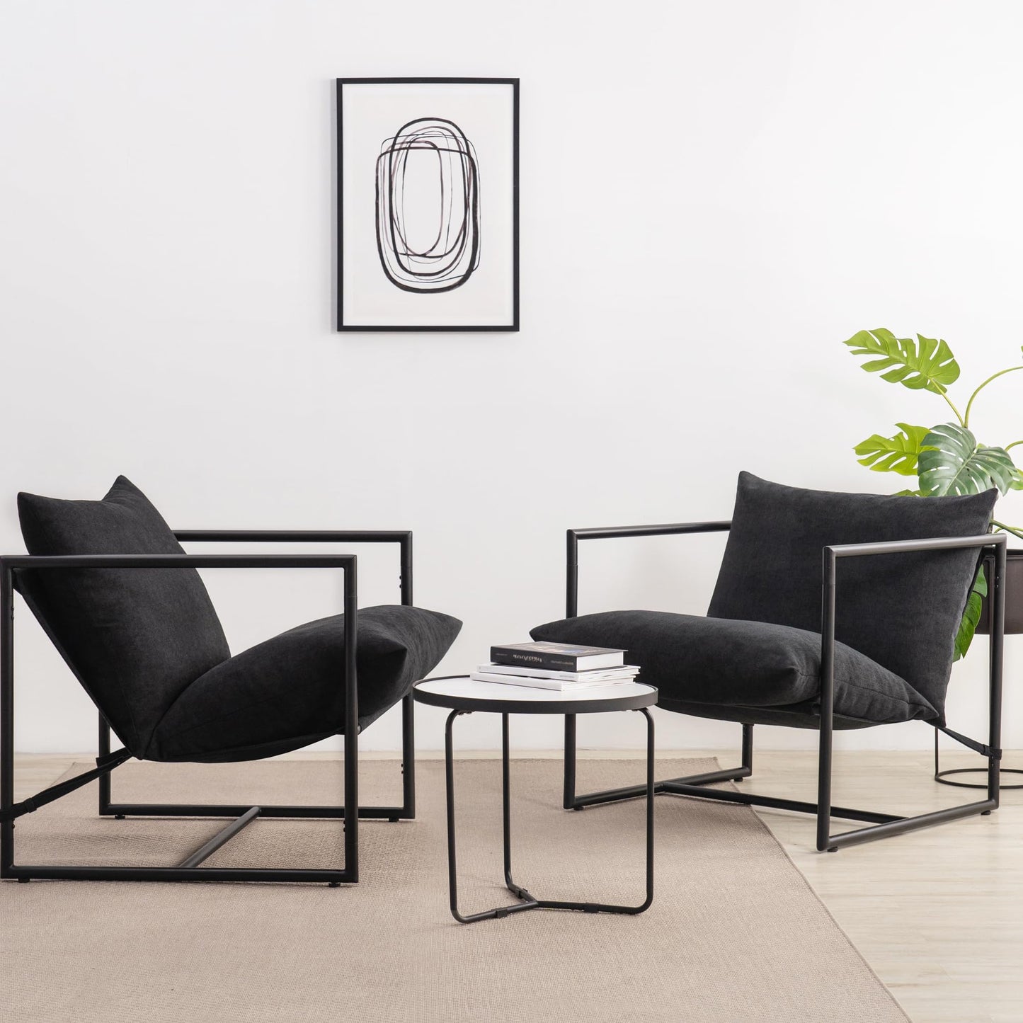 Zinus Aidan Sling Accent Chair, Pack of 2, Metal Framed Armchair with Shredded Foam Cushioning, Black
