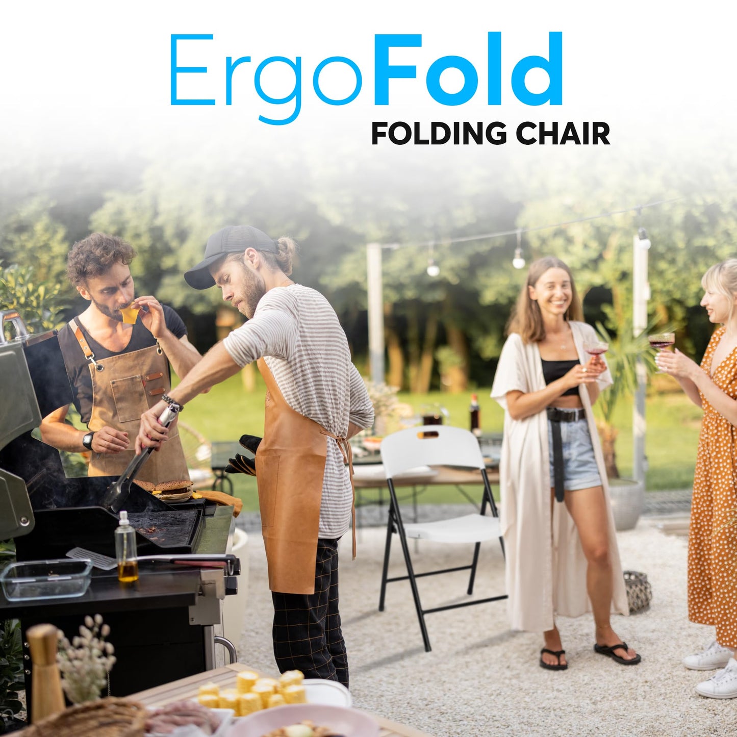 Oline Folding Chair, Indoor Outdoor Plastic Commercial Stackable Foldable Guest Chairs for Events Office Wedding Party Picnic Kitchen Dining, 350lb Capacity (White, 6 Pack)