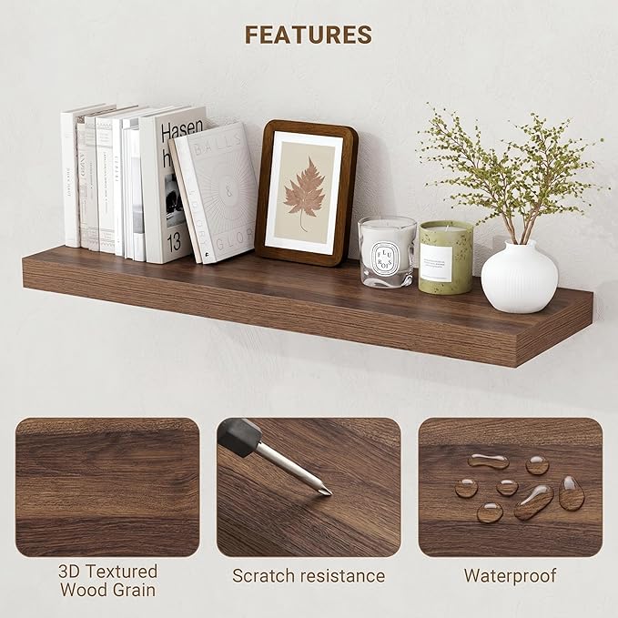 Acovy 16 Inch Floating Shelves, Wooden Shelves