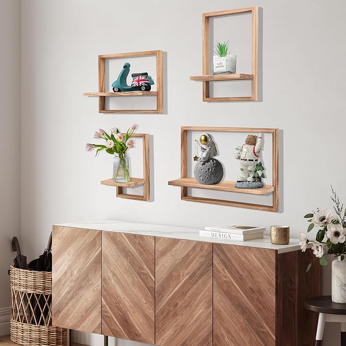PHOENANCEE Square Floating Shelves, Framed Wall Shelf Decorative Set of 4