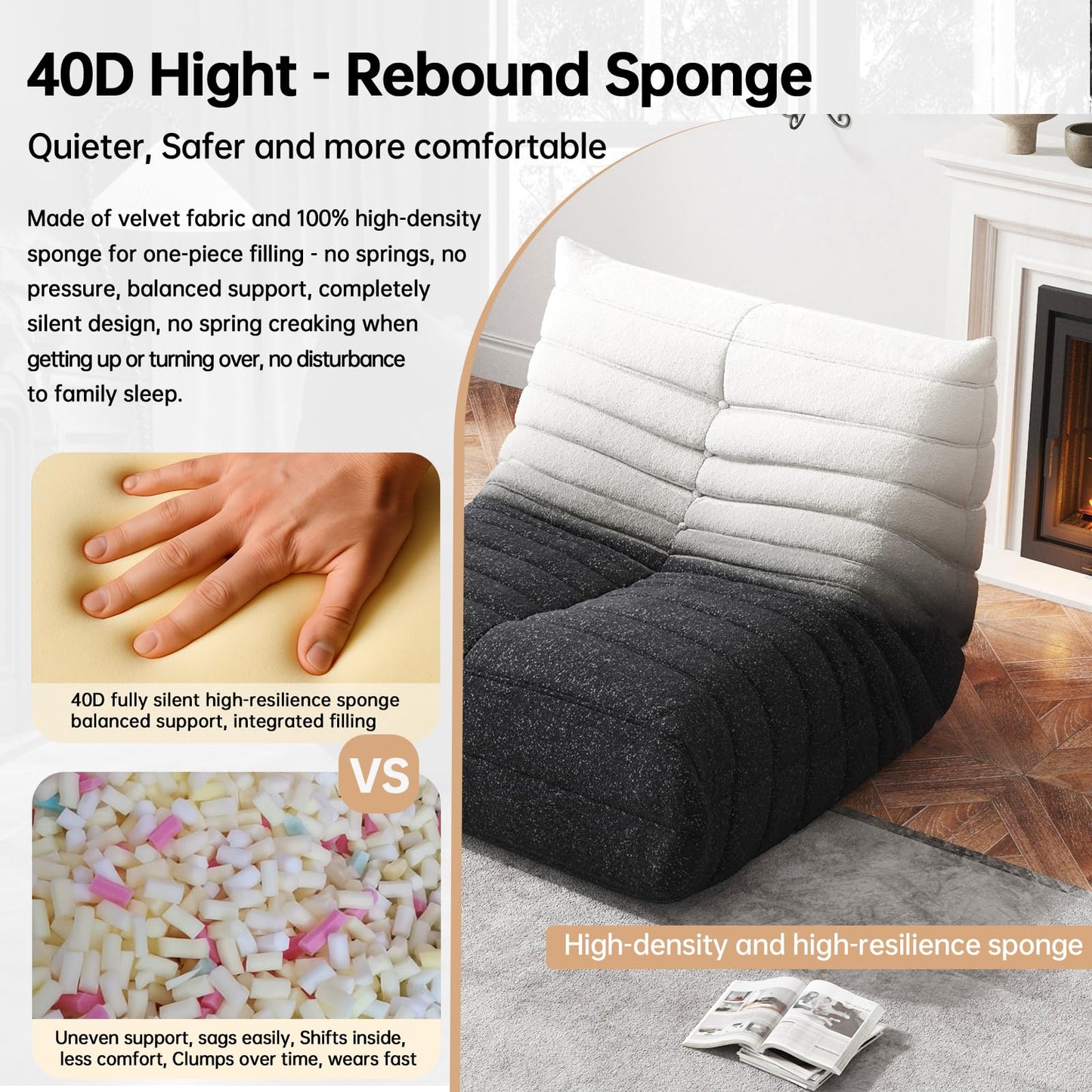 WHGBJA Bean Bag Chair for Adults, Lazy Bean Bag Sofa for Bedroom, Living Room, Reading, Gaming Floor Sofa Chair, Boneless, Comfy