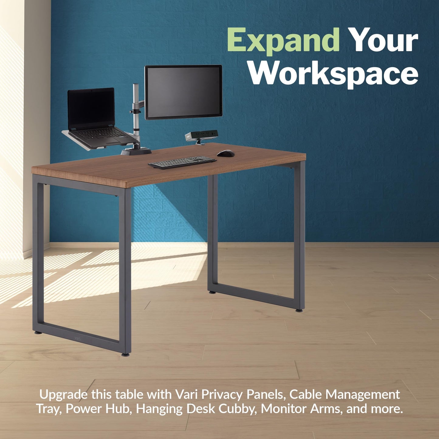 Vari Table 48x24 - Modern Computer Desk with Durable Laminate Finish and Slim Legs - Ideal for Gaming, Home, or Office - Stand-Alone Workstation or Corner Side Table - Walnut