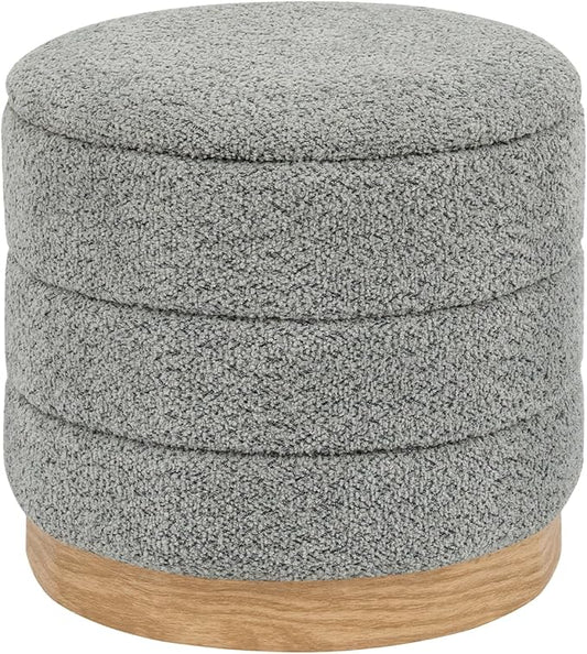 Round Storage Ottoman with Reversible Tray Lid, Folding Chenille Fabric