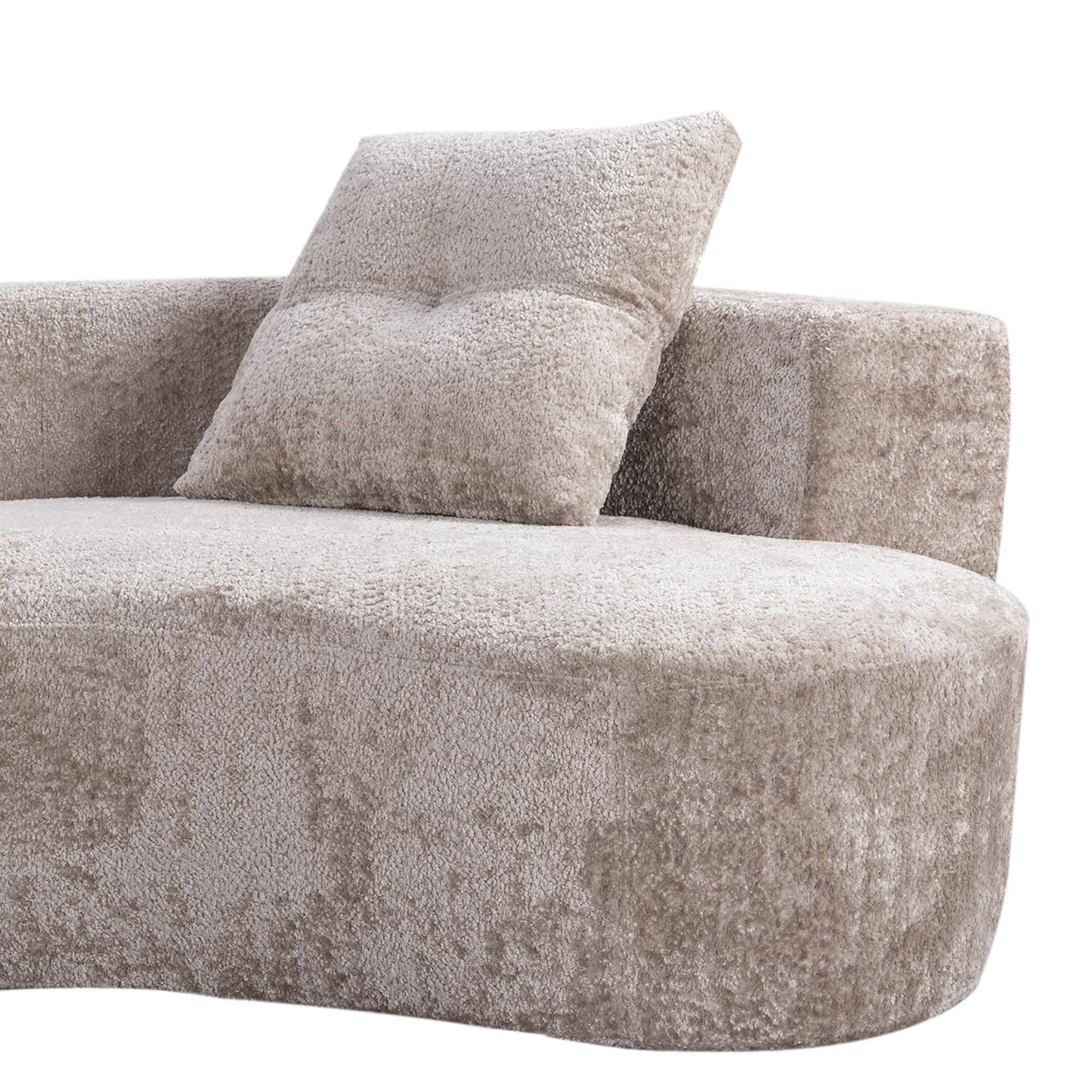 KEIKI 80" Boucle Curved Modular Boneless Sofa with 2 Pillows, Upholstered Modern Style 3-Seater Couch with High Resilience Cushion, No Assembly Required, for Apartment, Living Room, Office, Camel