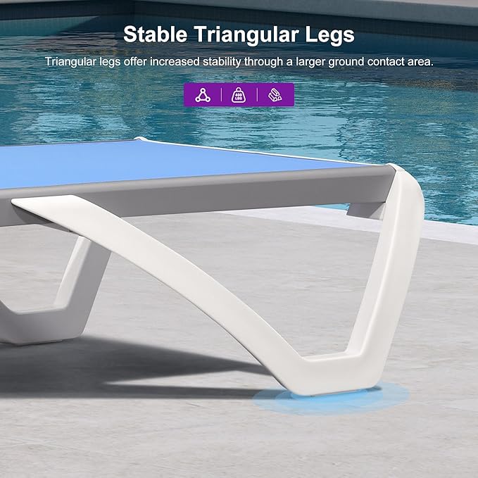 PURPLE LEAF Patio Chaise Lounge Chair Set of 3 Outside Aluminum Plastic