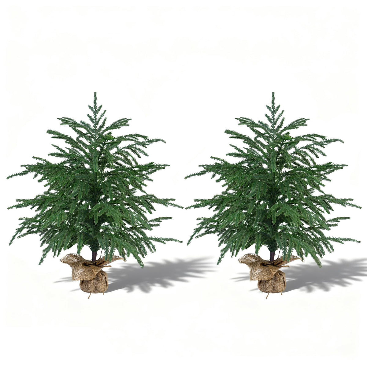 2FT Artificial Norfolk Pine Tree, 2pc Artificial Christmas Tree Faux Potted Plants for Front Porch Christmas Indoor Outdoor Decor