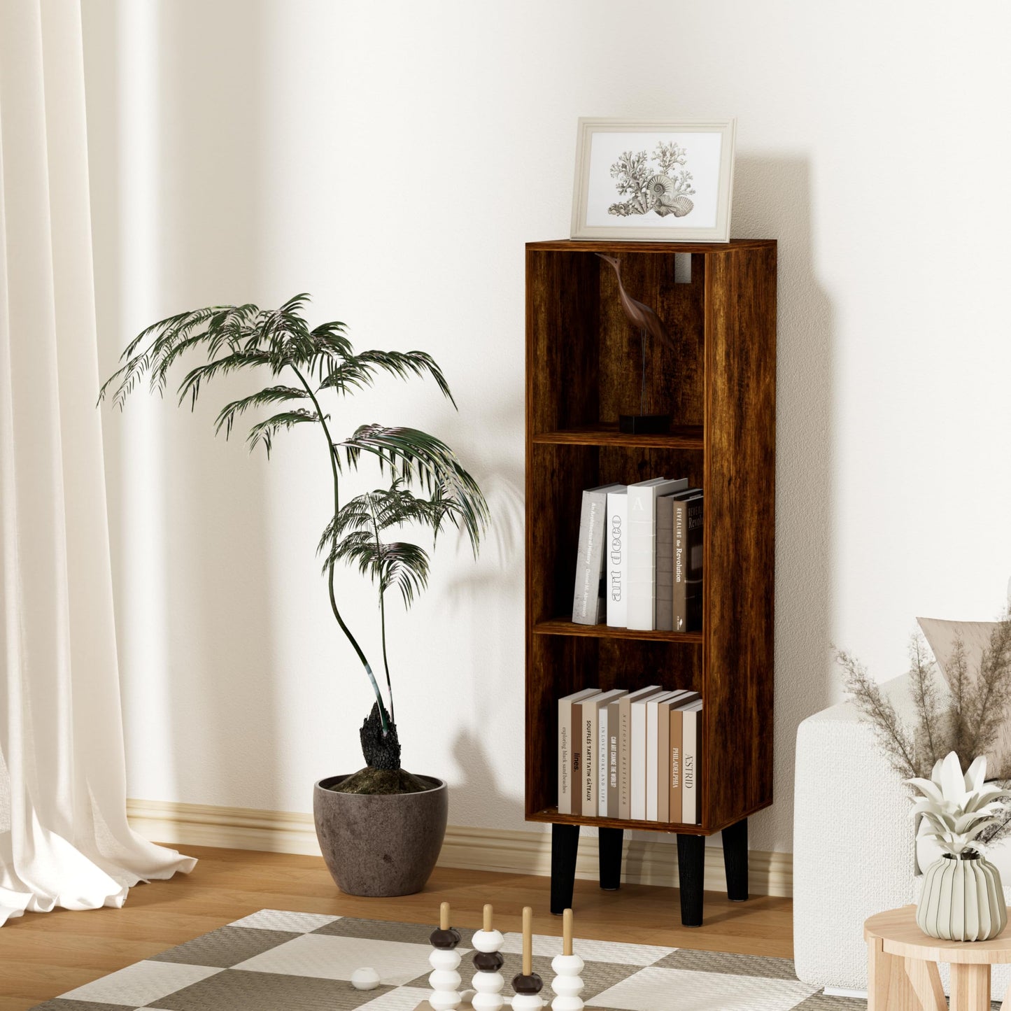 Nestwise 3 Cube Bookcase, Wooden Book Shelf Cube Storage Organizer with Legs, 3 Tier Bookshelf Freestanding Open Shelves for Bedroom, Living Room, Home Office (Brown, 3 Cube)