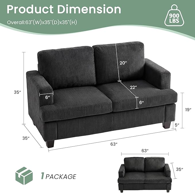 YOUDENOVA 63” Corduroy Loveseat Sofa Couch