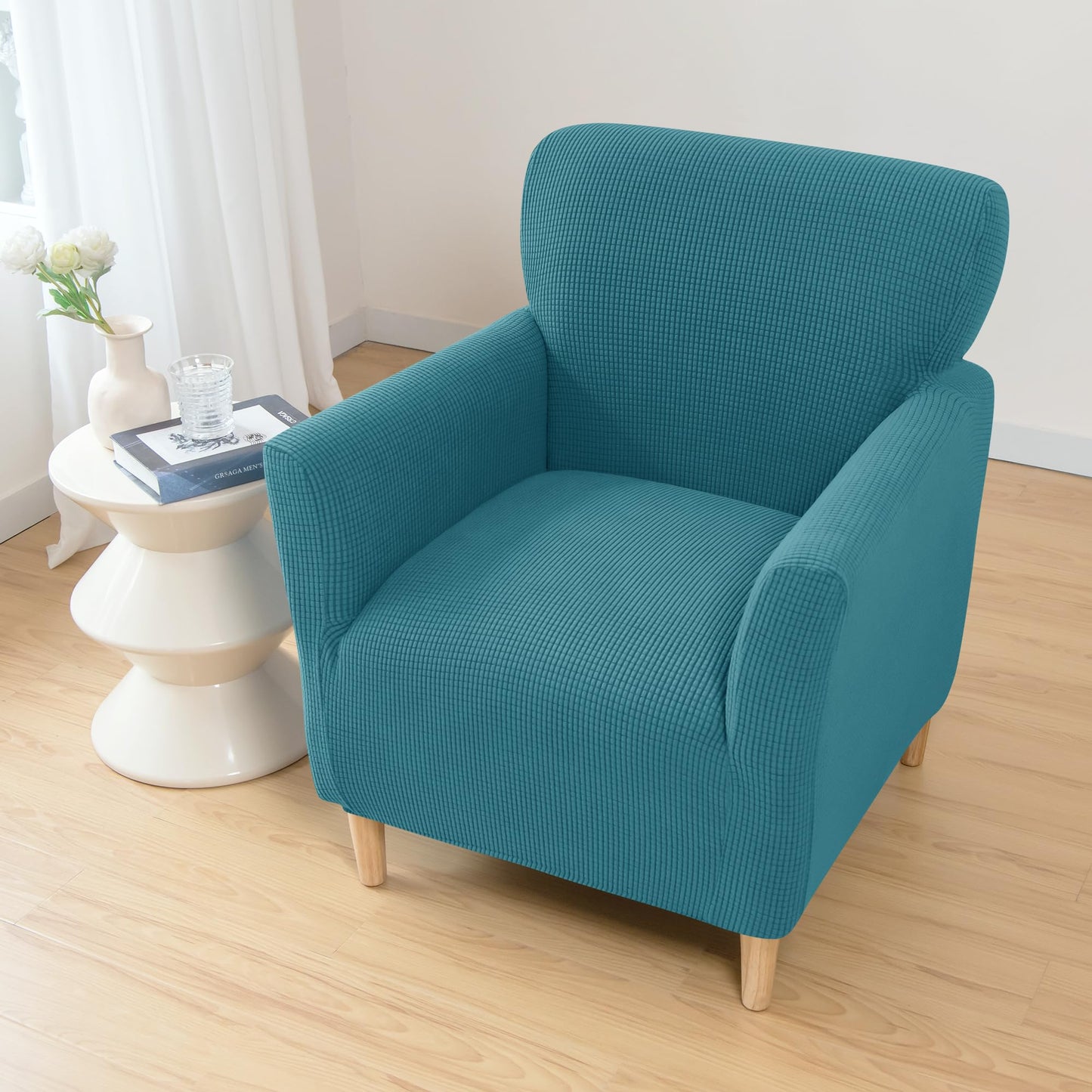 ele ELEOPTION Armchair Slipcovers Chair Covers with Arms Stretch for Living Room Office Club Chair Cover Furniture Protector Blue