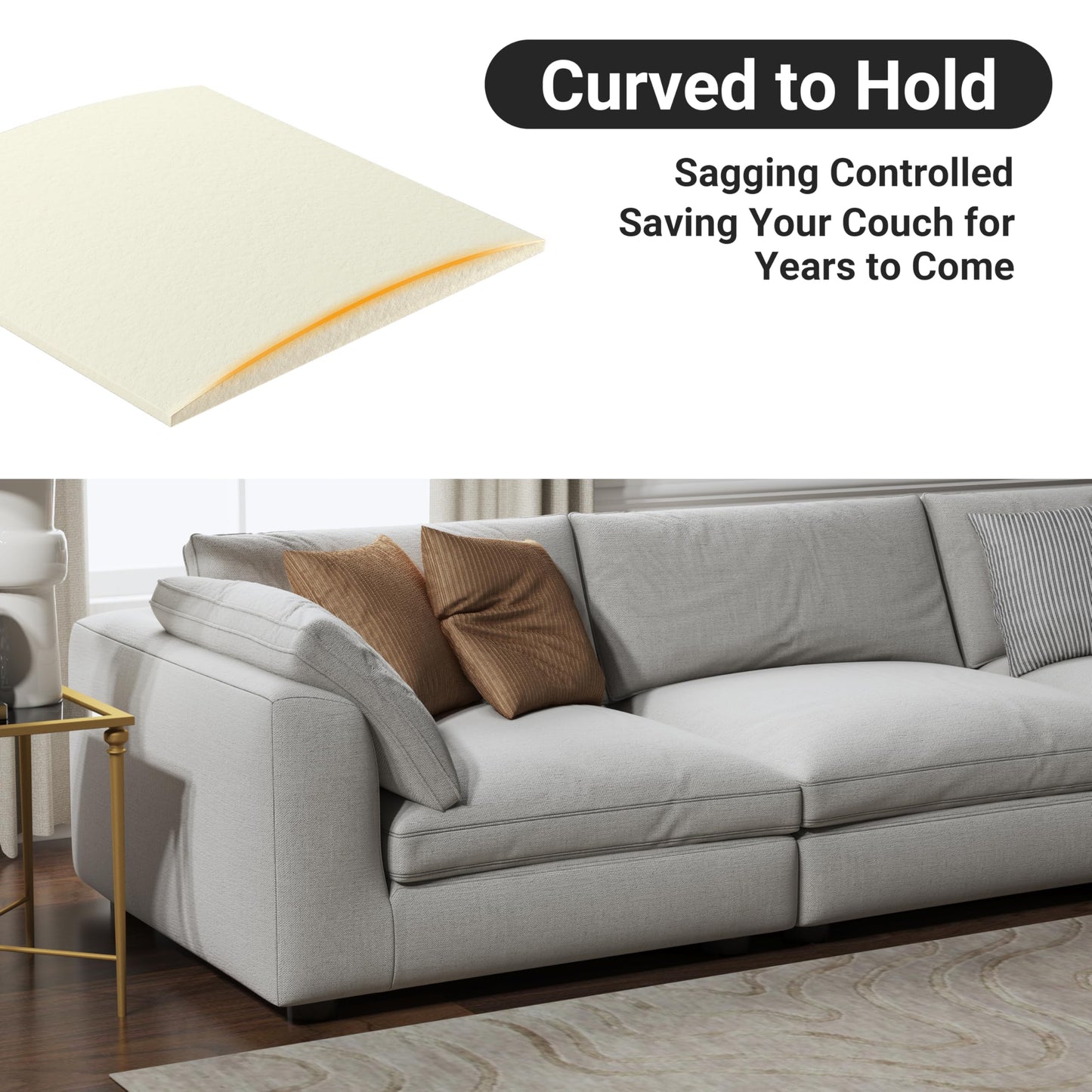 N NOORDENIYA Couch Cushion Support for Sagging Seat, High Density Foam Sofa Support Replacement for Furniture, Curved Couch Supporter for Under The Cushions, Beige Set of 3