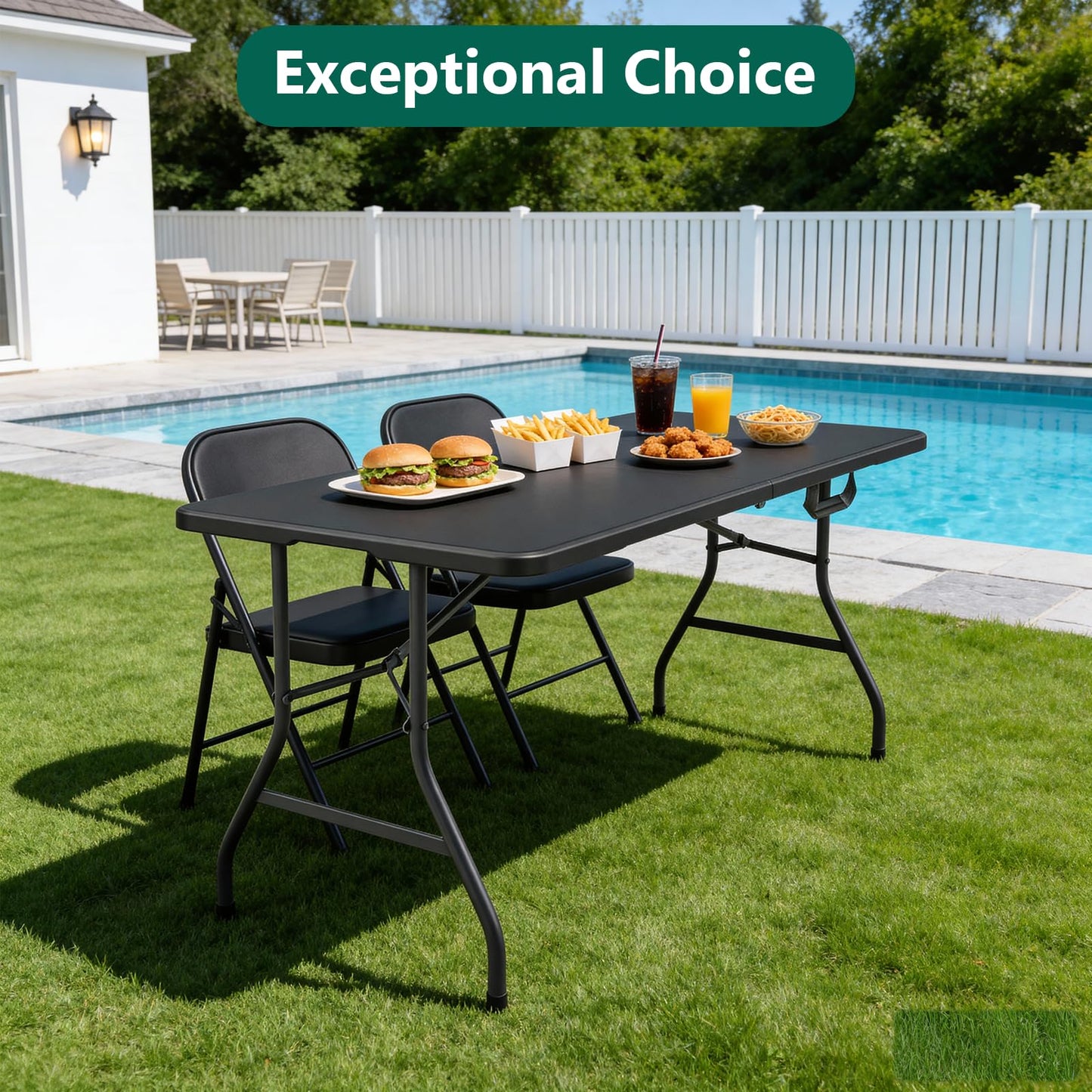 MAKE CHANGES Folding Table 5FT Heavy Duty Plastic Table with Handle, Foldable&Portable, Fold-in-Half Utility Tables for Outdoor, Dining, Wedding, Events, Indoor, Picnic, Camping, Party, Coffee Black