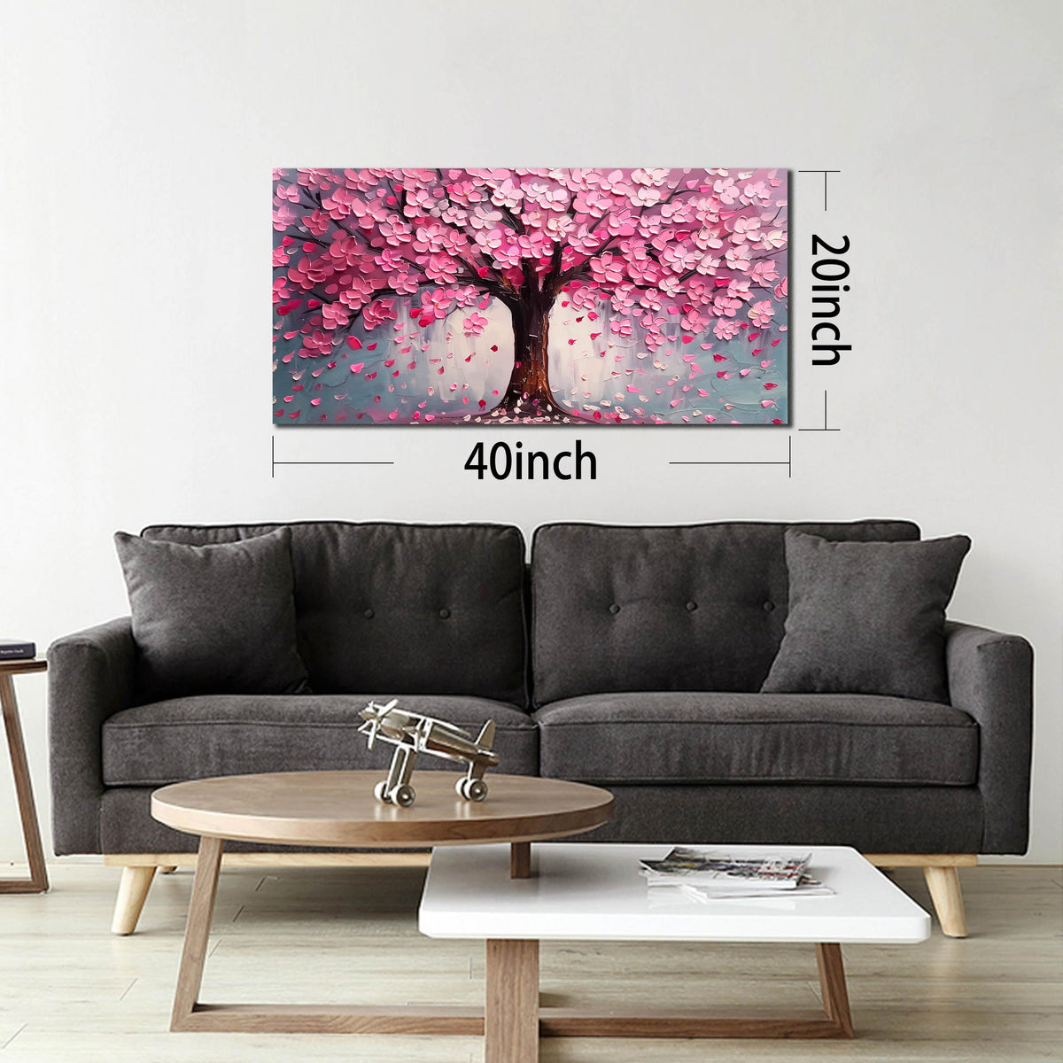 Pink Wall Art Large Tree of Life Wall Art for Living Room Bedroom Office Bathroom Modern Framed Canvas Prints Pink and Grey Picture Size 20x40 Inch