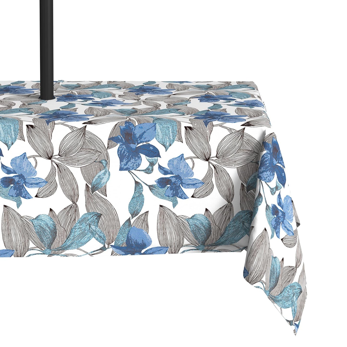 LVTXIII Outdoor Tablecloth with Umbrella Hole and Zipper, 60 x 84 Inch Water-Repellent Patio Table Cloth, Rectangle Table Covers for Backyard Garden, Clemens Noir Blue