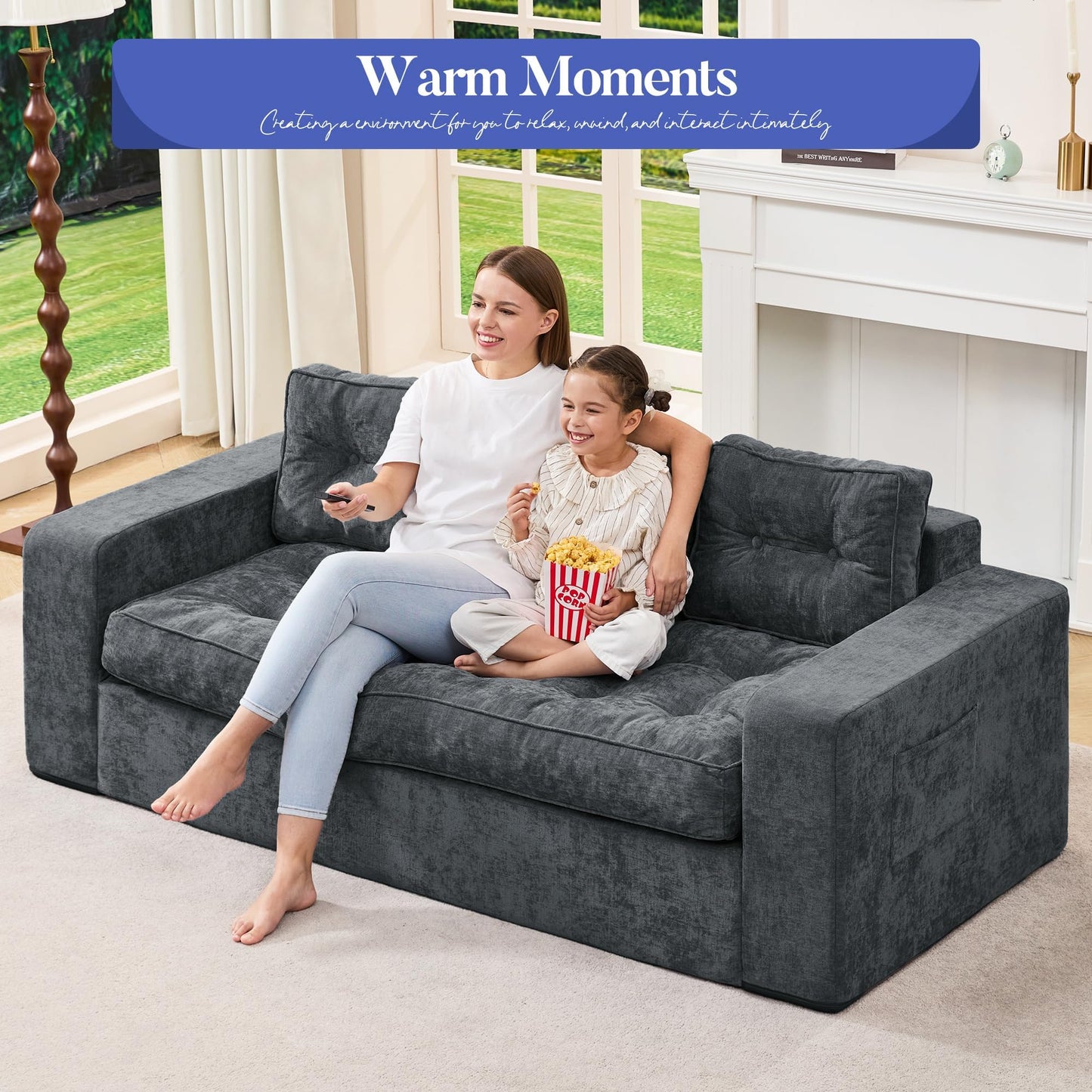 Hobestluk 3-Seater Sofa Boneless Couch with Tufted Button Design 2 in 1 Comfy Cloud Couch Oversized Sofa for Living Room Bedroom Apartment or Office