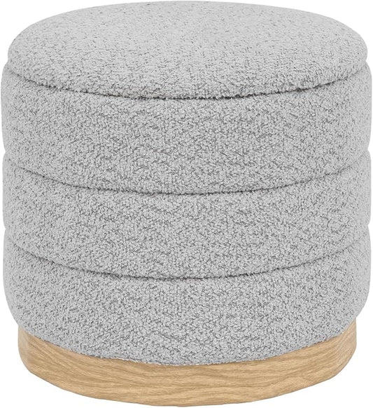 Round Storage Ottoman with Reversible Tray Lid, Folding Chenille Fabric