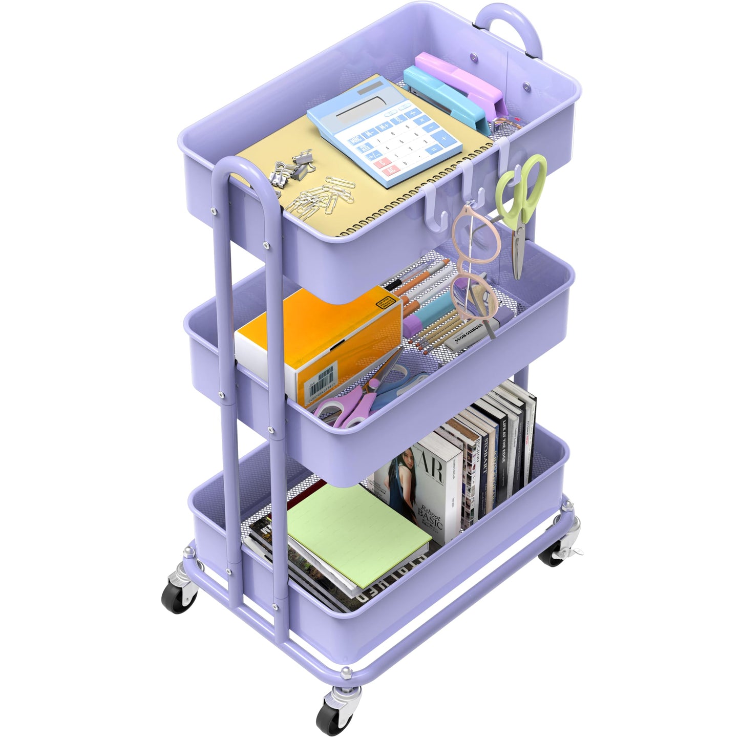 Simple Houseware 3-Tier Heavy Duty Metal Utility Rolling Cart, Purple