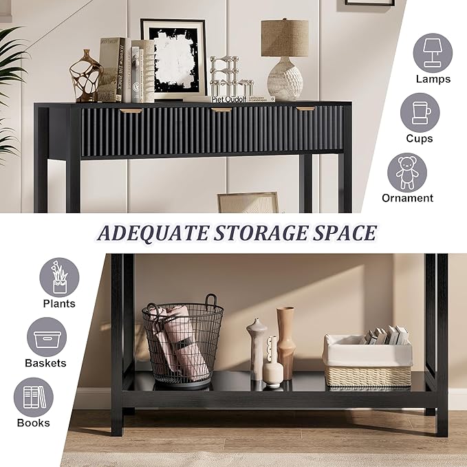 Nasonet Fluted Console Table, Wooden Sofa Table