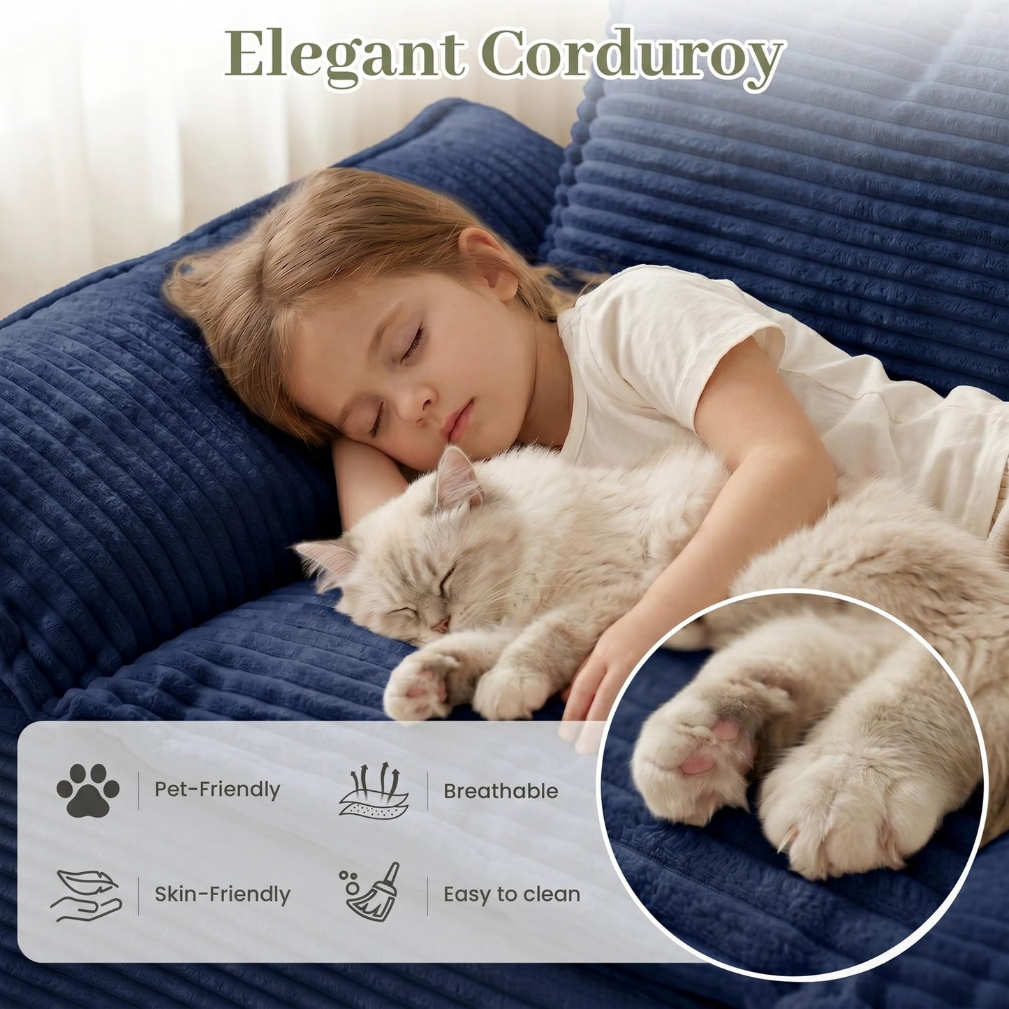 JUIKURY 55" Convertible Corduroy Sofa Bed, Boneless Foldable Loveseat Sleeper Couch, Compressed Foam Floor Sofa with Removable Cushions & Pillows for Small Space Living Room