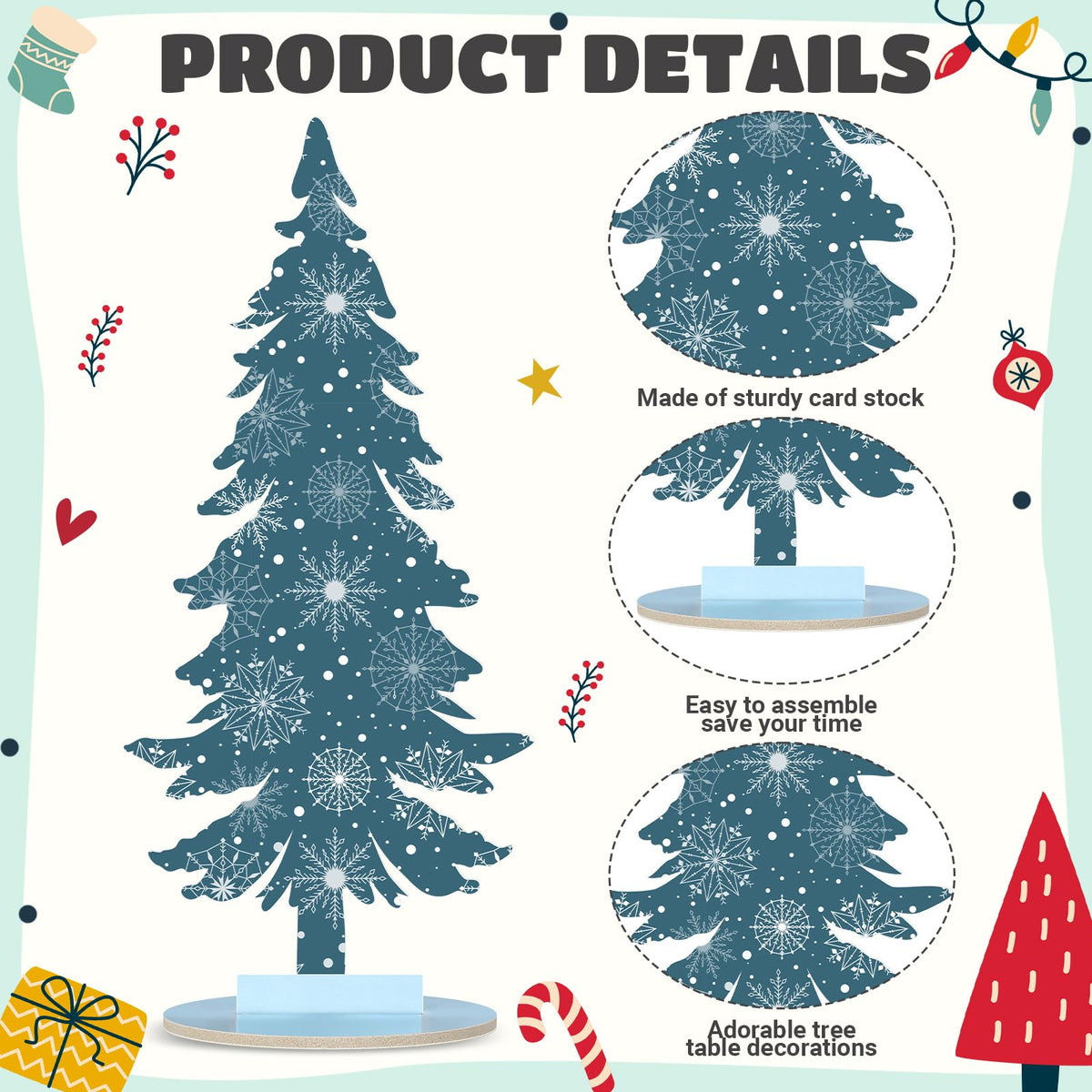 Namalu 16 Pcs Christmas Table Decorations Christmas Tree Centerpieces Buffalo Plaid Snowflakes Table Top Centerpiece for Home Indoor Xmas Winter Holiday Party Supplies Decor (Merry)