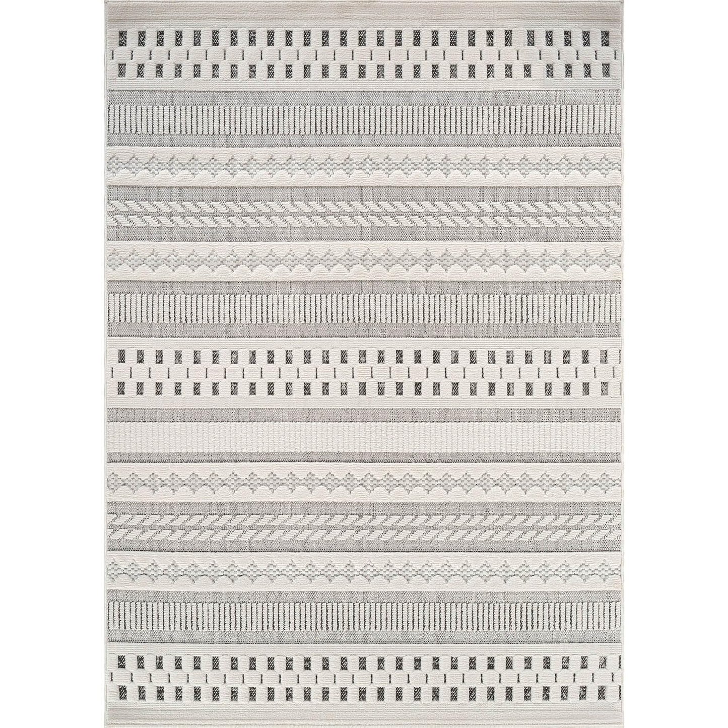 Beverly Rug Micro Loop Area Rug Gray/White 5x7 Geometric Modern Scandinavian Striped Durable Soft Indoor Rugs for Living Dining Room Office Stain Resistant Non Shedding Casual Indoor Carpet 5 x 7