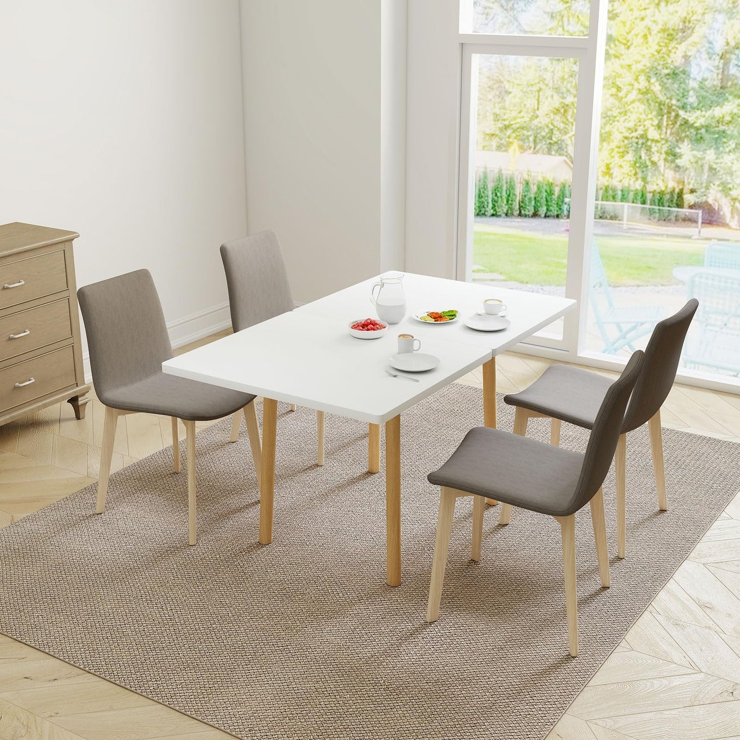 Rukulin 47" Wooden Foldable Kitchen Table Dining Table Rotating Table 4-6 People