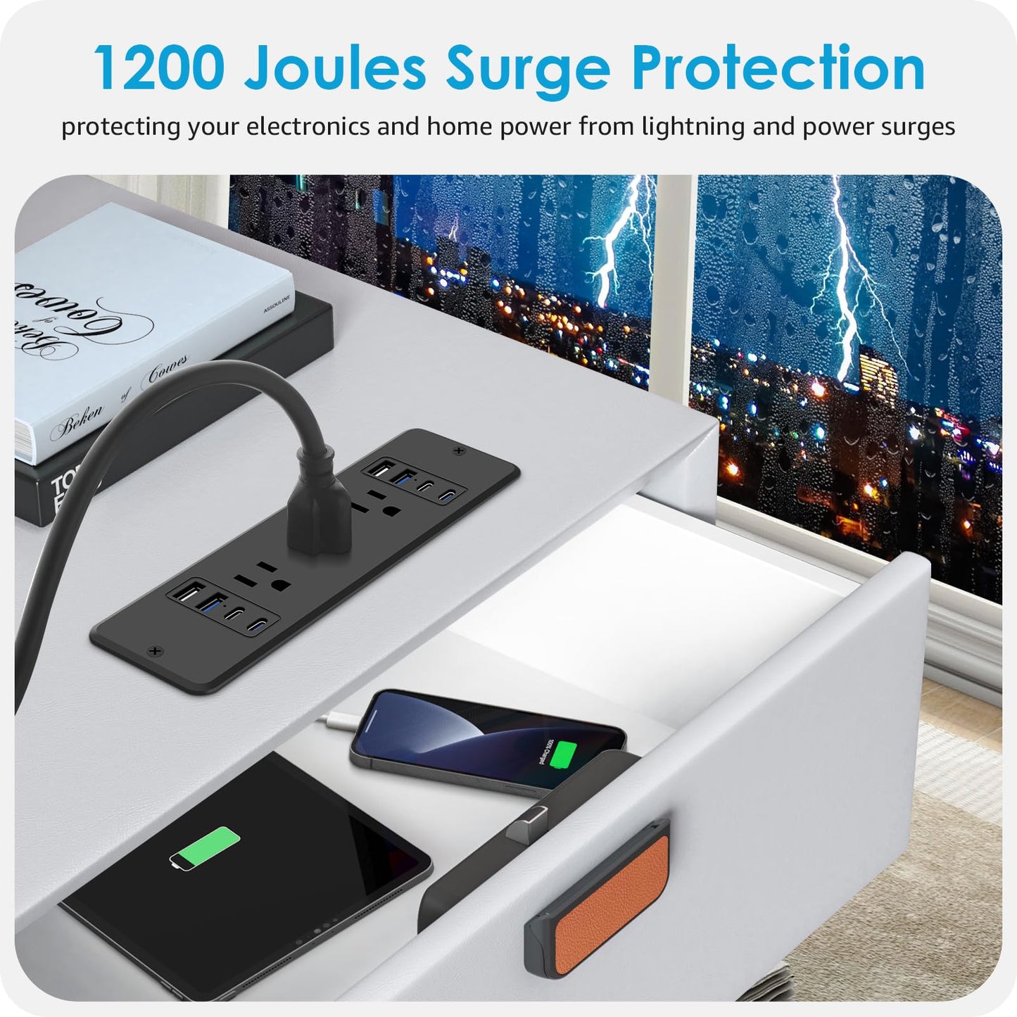 HHSOET 14 in 1 Fast Charging Recessed Power Strip, 20W Furniture Power Outlet, Flush Mount Surge Protection with 6 AC Plugs, 4 USB-A and 4 USB-C, 6ft Power Cord. (Black)