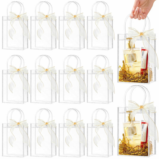 Ohuimrt Clear Plastic Gift Bags with Handles, 50 PCS, 5.9" x 7.9" x 2.8"