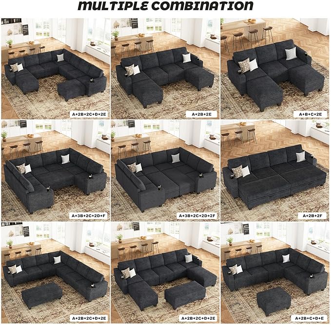 Belffin Chenille Corner Seat for Modular Couch. Sectional Sofa Module. Dark