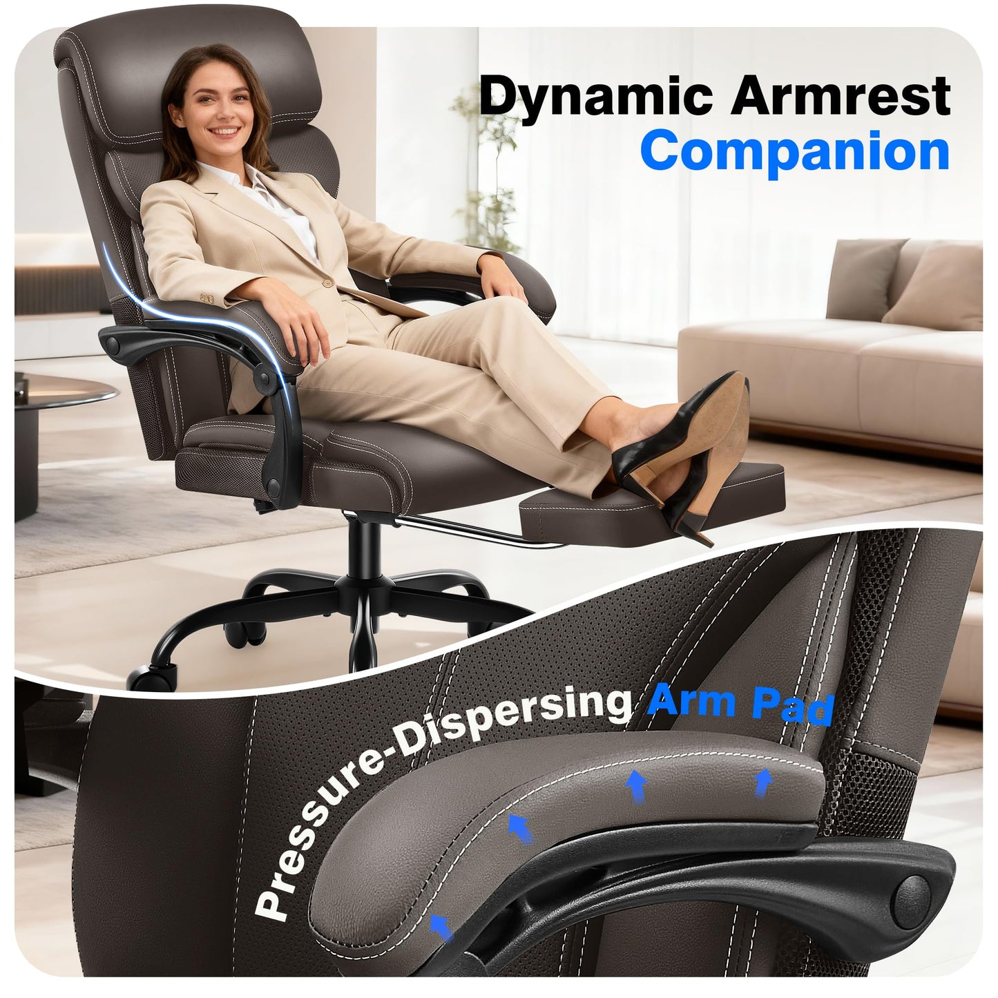 AreShark Office Chair - Ergonomic Comfortable High Back Computer Desk Chair with Foot Rest - Executive Breathable Swivel Rolling Reclining Leather Chair with Lumbar Support for Home Gaming Relaxing