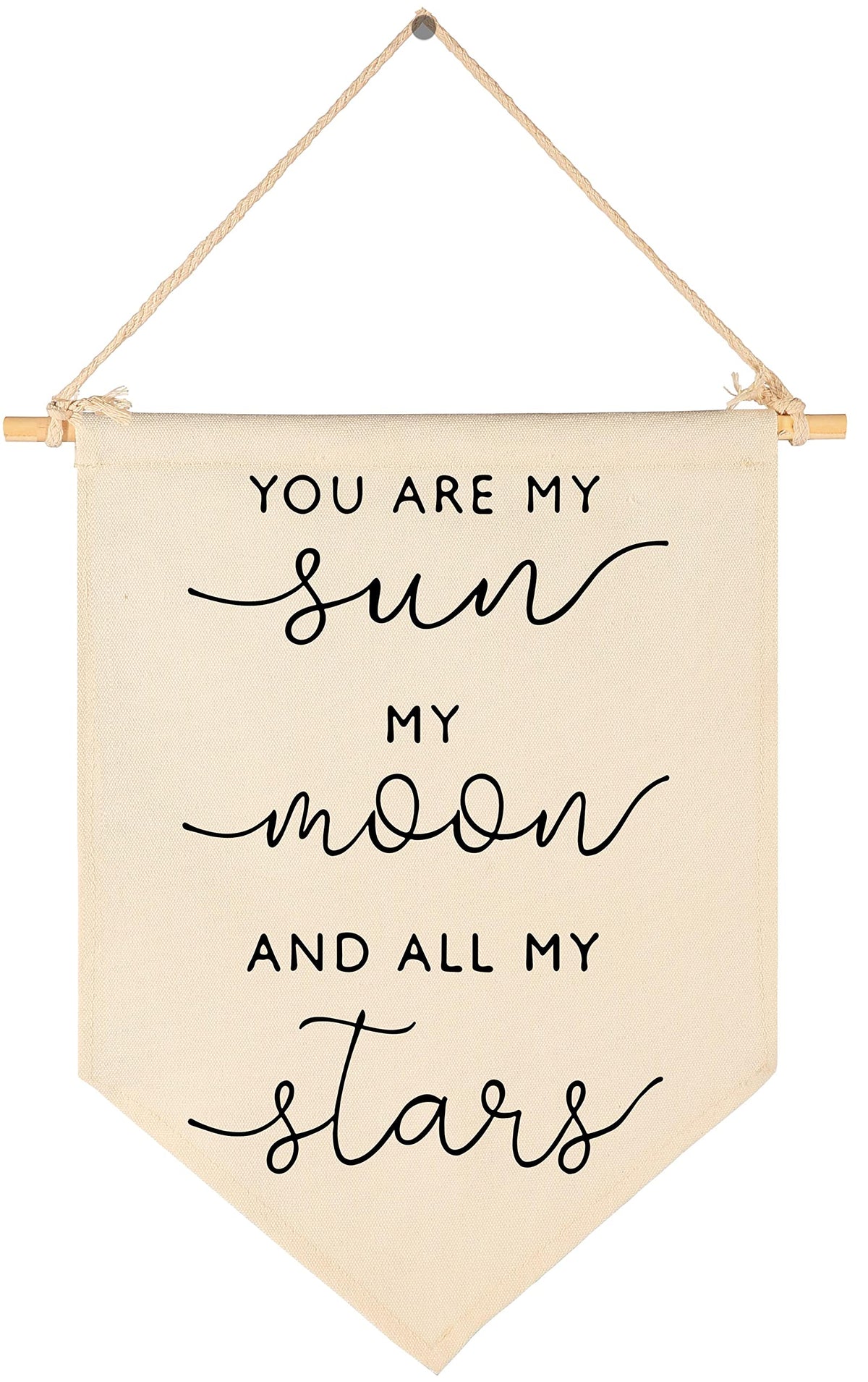 Nursery Wall Art-Nursery Bedroom Gift-My Sun My Moon and All of My Stars-Canvas Hanging Pennant Flag Banner Wall Sign Decor Gift for Baby Girl Boy Kids Room Playroom Decor