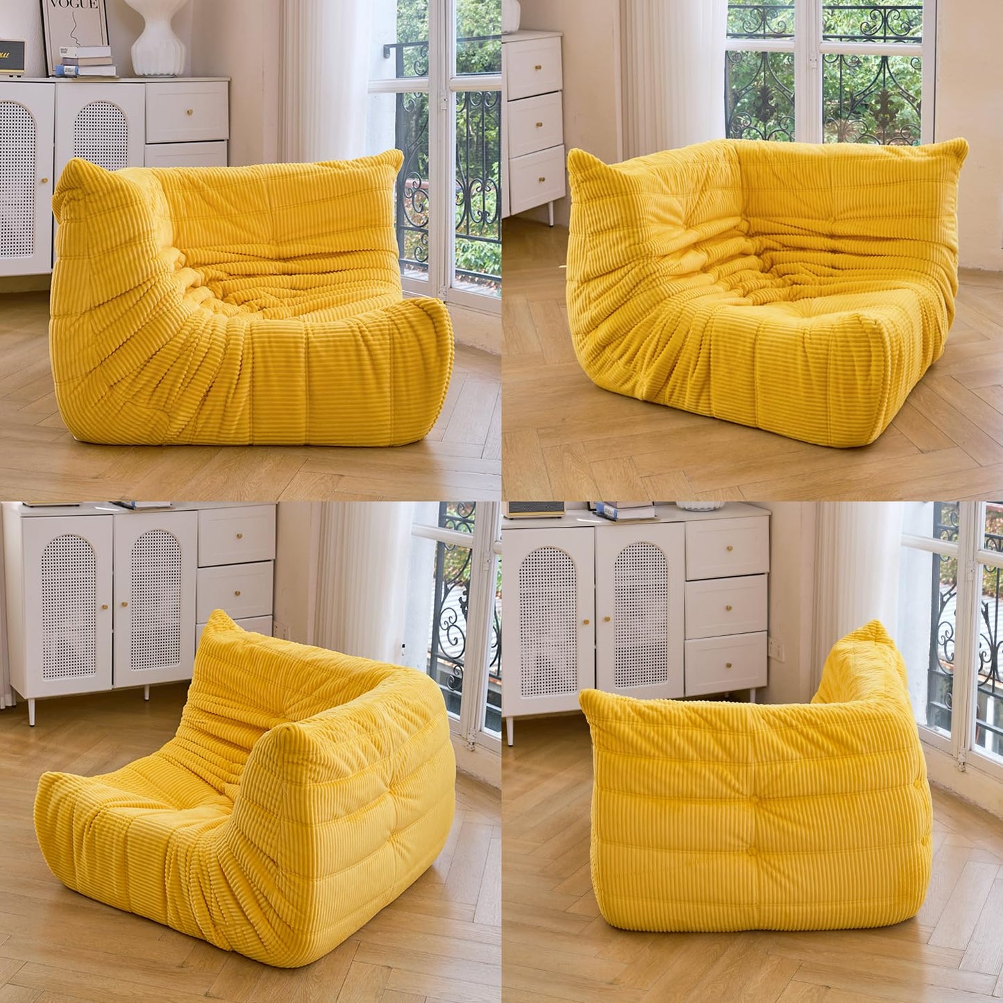 N&V Fireside Corner Chair, Mid Century Armless Floor Sofa, Soft Premium Corduroy Floor Lounge Chair, Foam Sofa Accent Chair for Living Room Bedroom and Office (Tuscany)