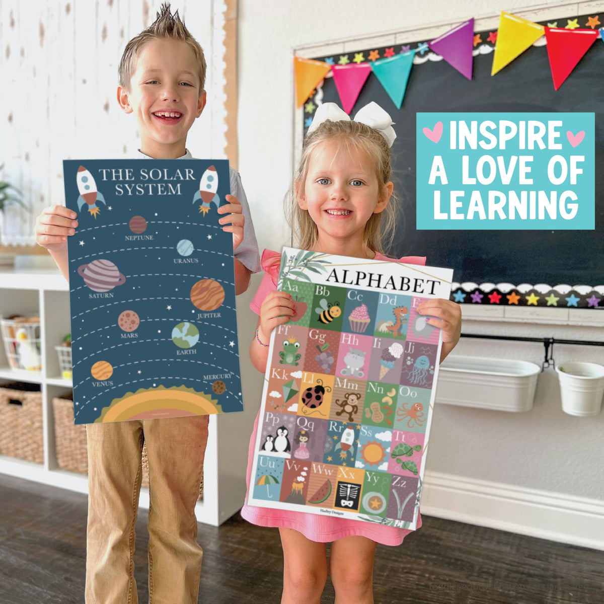 Hadley Designs 16 Educational Posters for Classroom Must Haves - Laminated Pre-K Posters for Toddler Homeschool Essentials, Toddler & Preschool Learning Activities, Kindergarten Classroom Decor