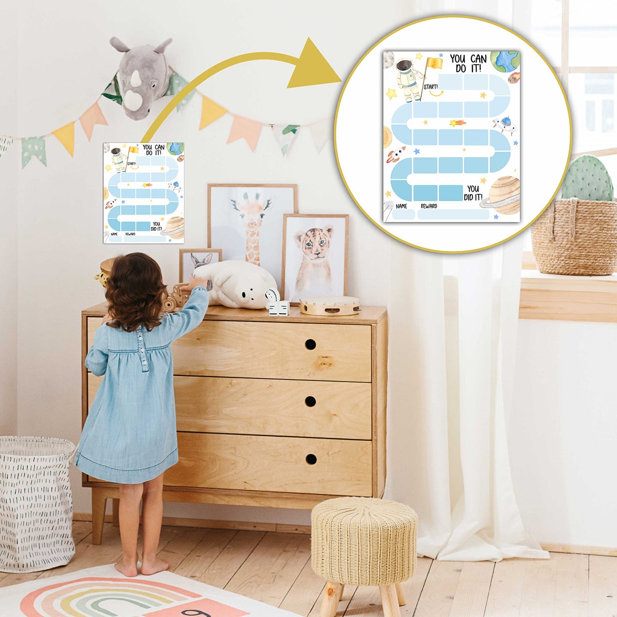 10 Outer Space Astronaut Reward Chart with 216 Round Stickers, Incentive Behavior Chart for Kids at Home Classroom, Kids Routine Daily Chore Sticker Chart-A17