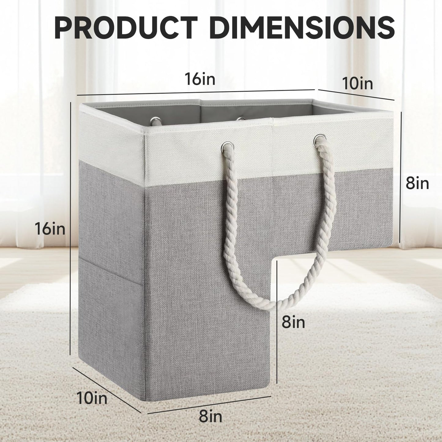 Gachiwar Stair Basket, 16 x 10 x 8 Inches Stair Basket for Stairs with Handle, Clothes Storage Bins, Foldable Staircase Storages Organizer, Versatile Sturdy Bag for Toys, Clothes, Books, Tools (Gray)
