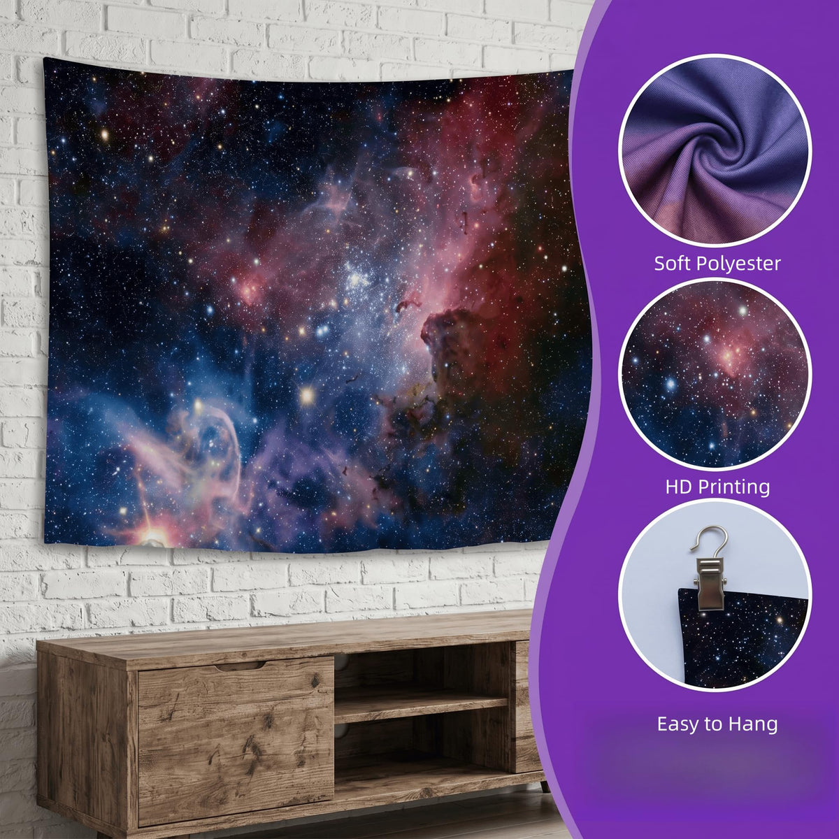 goodbath Small Tapstry, Outer Space Universe Galaxy Star Tapestries Wall Hangings for Living Room Bedroom Dorm, 60 x 40 Inch, Colorful