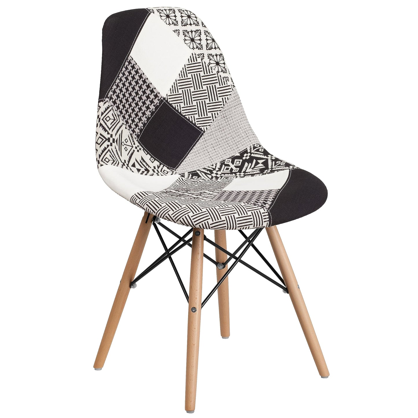 Flash Furniture Elon Series Turin Patchwork Fabric Chair with Wooden Legs