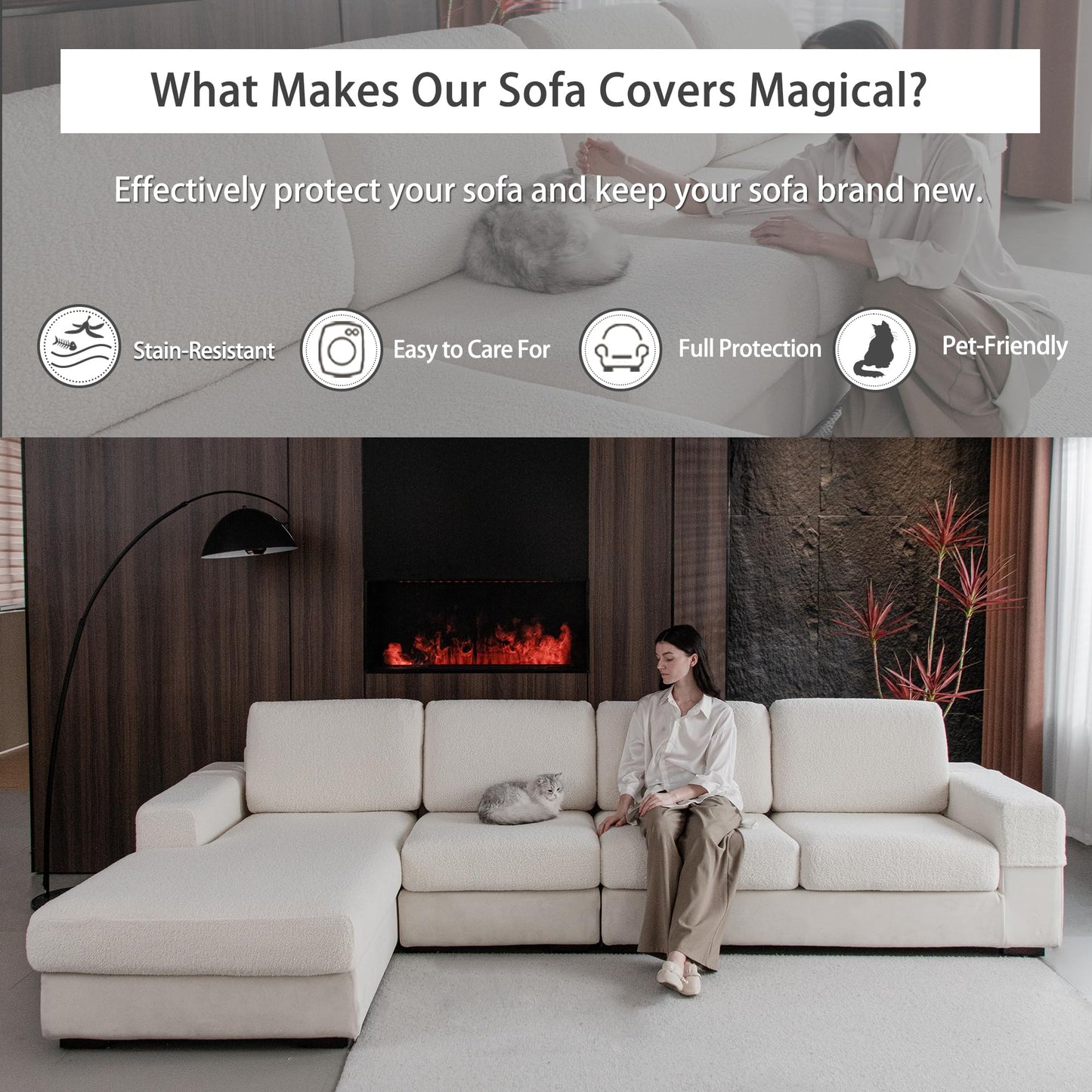 OHSIO Couch Cushion Covers for Sectional Sofa, Stretch Soft Sofa Slipcovers Washable Wear-Resistant Universal Furniture Protector for Living Room(1 Piece Back Couch Cover, Ivory)