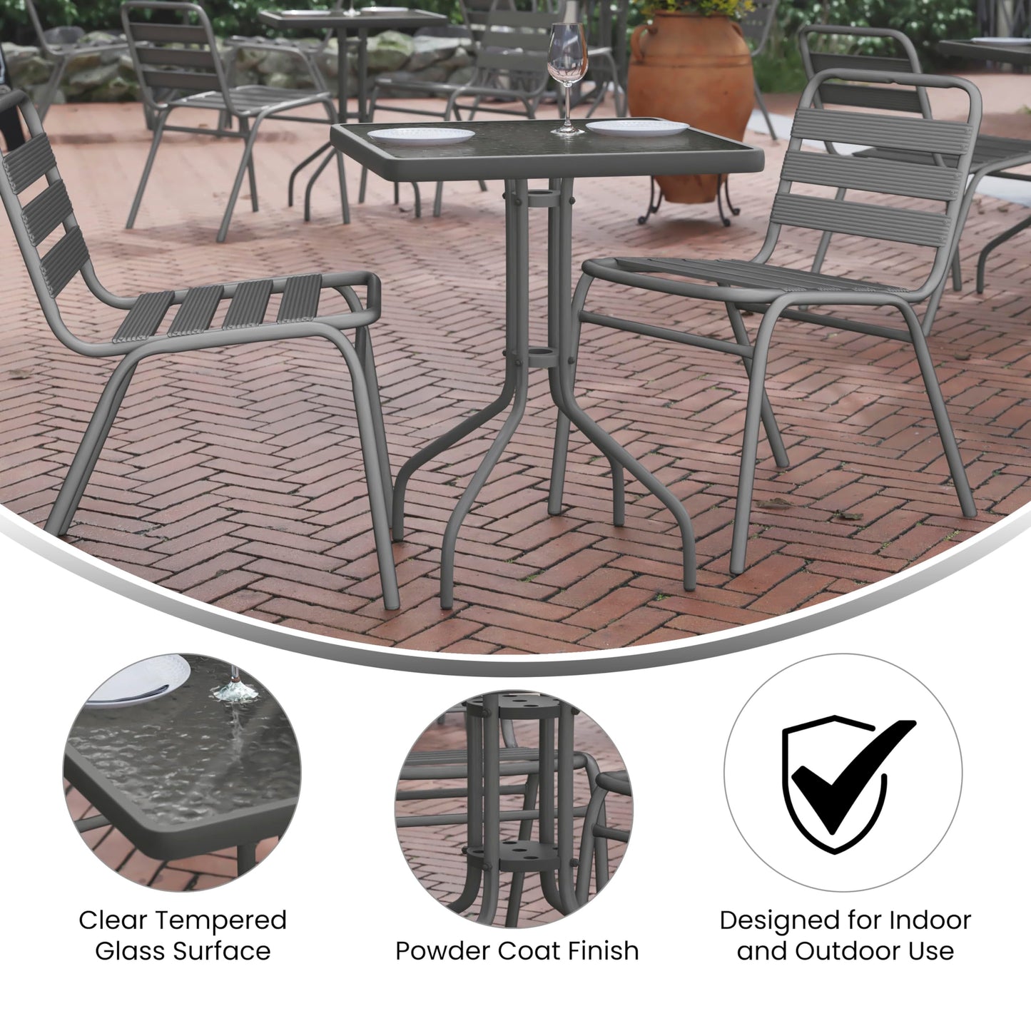 Flash Furniture Barker 23.5'' Square Tempered Glass Metal Table, Silver