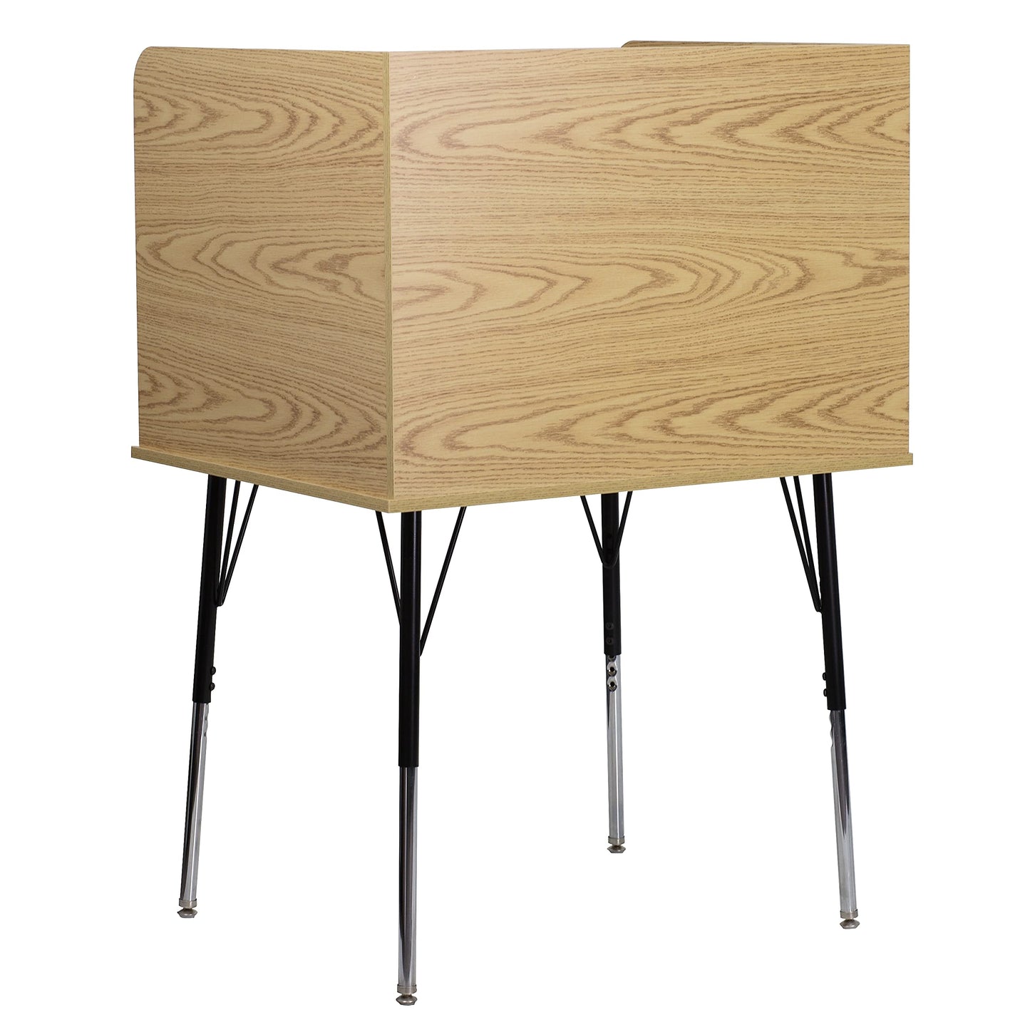 Flash Furniture Justin Study Carrel - Oak Finish with Top Shelf - Height Adjustable Legs - Wire Management Grommet